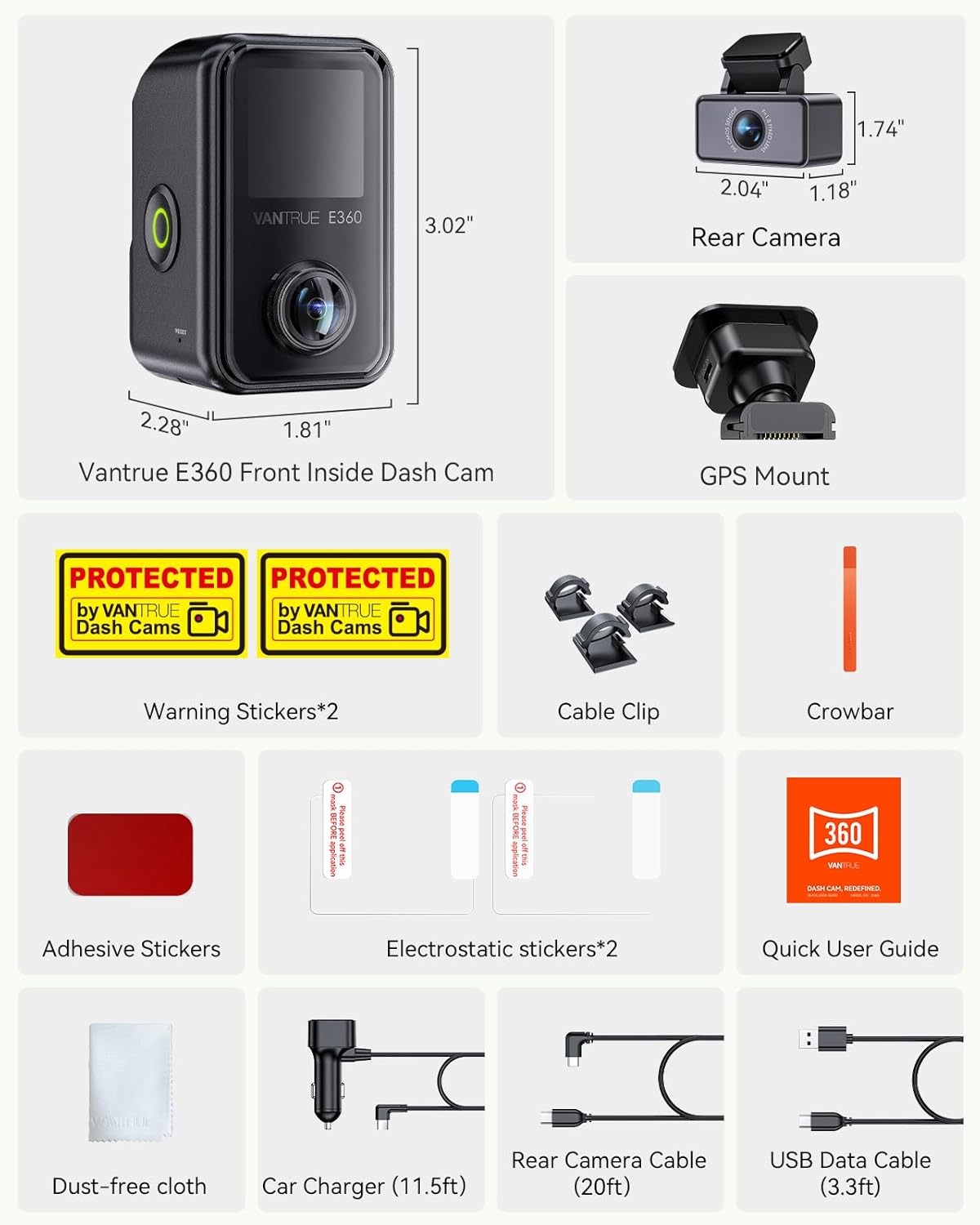 Caméra embarquée Vantrue E360 Plus multicanaux 585° Double objectif fisheye STARVIS 2 (avant et arrière) Vision nocturne infrarouge double GPS WiFi Écran tactile Mode parking Commande vocale Batterie 1 To – Présentation