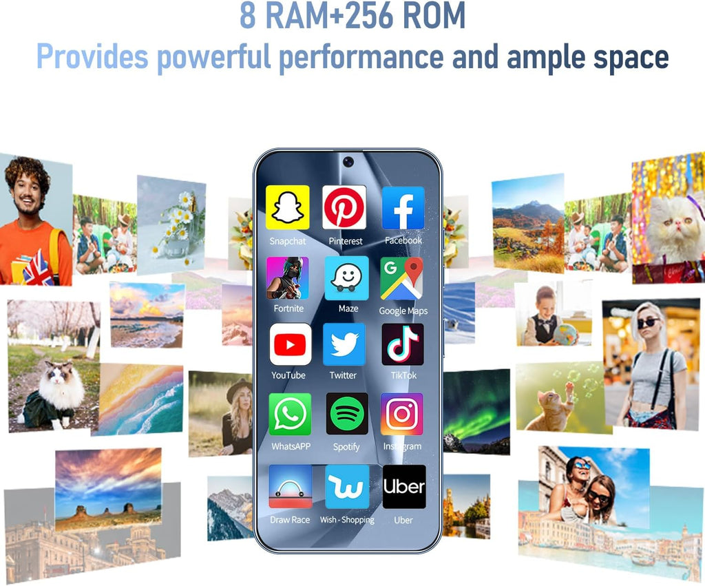 Téléphone portable Android I24 Ultra débloqué, 8 Go + 256 Go, écran HD 7 pouces, double caméra 108 MP + 48 MP, batterie extra large 6800 mAh, 5G, double SIM (Bleu titane) – Présentation