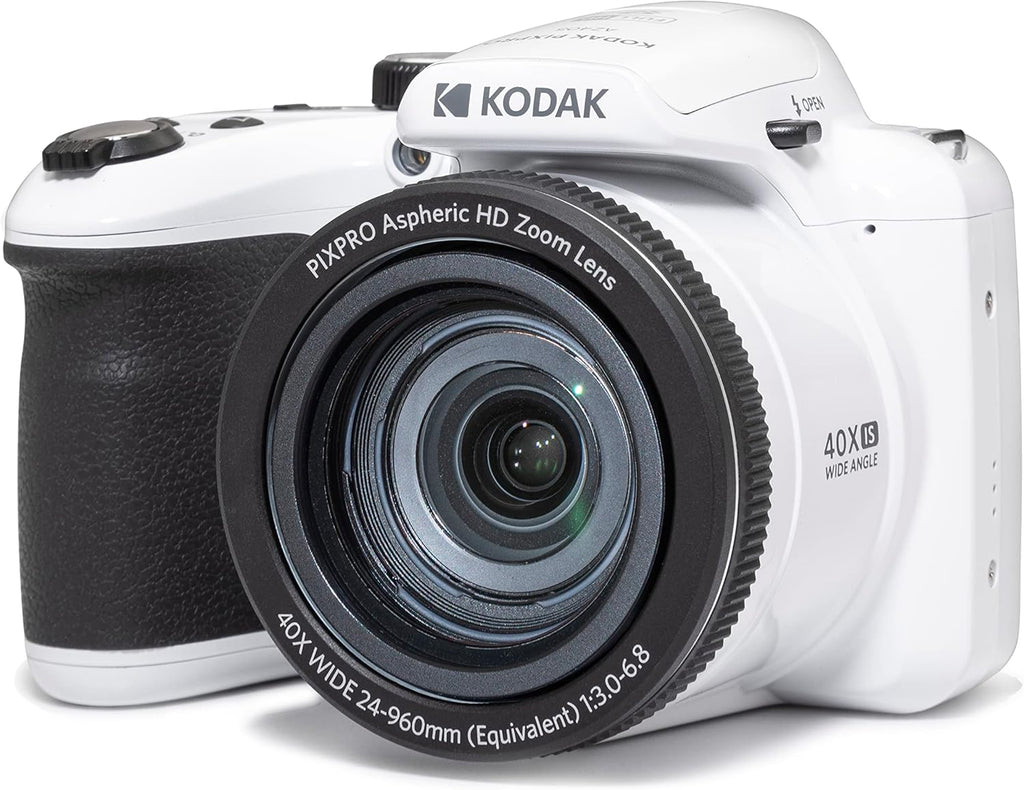 Kodak PIXPRO AZ405-WH Appareil photo digital 20 MP, grossissement optique 40x, objectif grand angle 24 mm, stabilisation vidéo optique, vidéo Full HD 1080p, écran LCD 3 pouces, caméra de vlogging (blanche), plein format