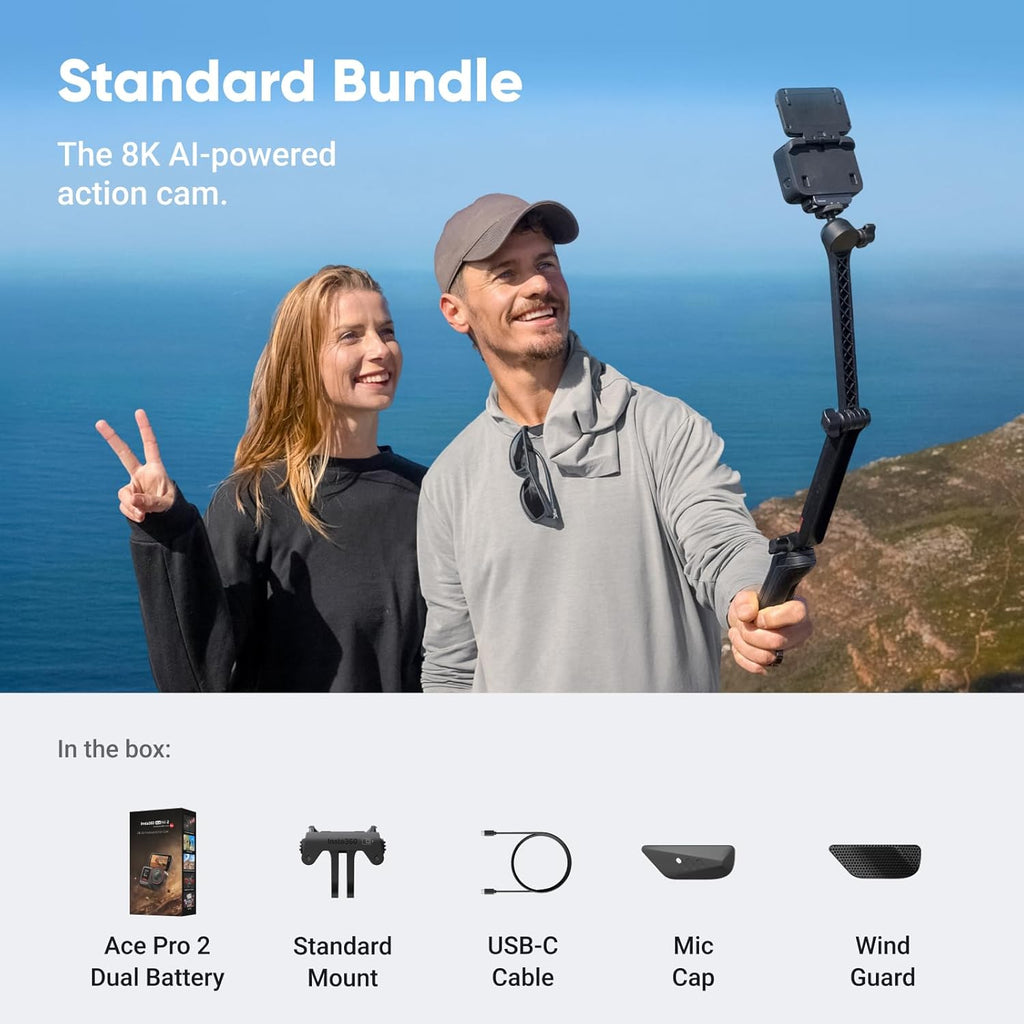 Kit double batterie Insta360 Ace Pro 2 - Caméra d'action étanche 8K, conçue en collaboration doté de Leica, capteur 1/1,3", double puce IA, performances exceptionnelles en basse lumière et audio de qualité supérieure.