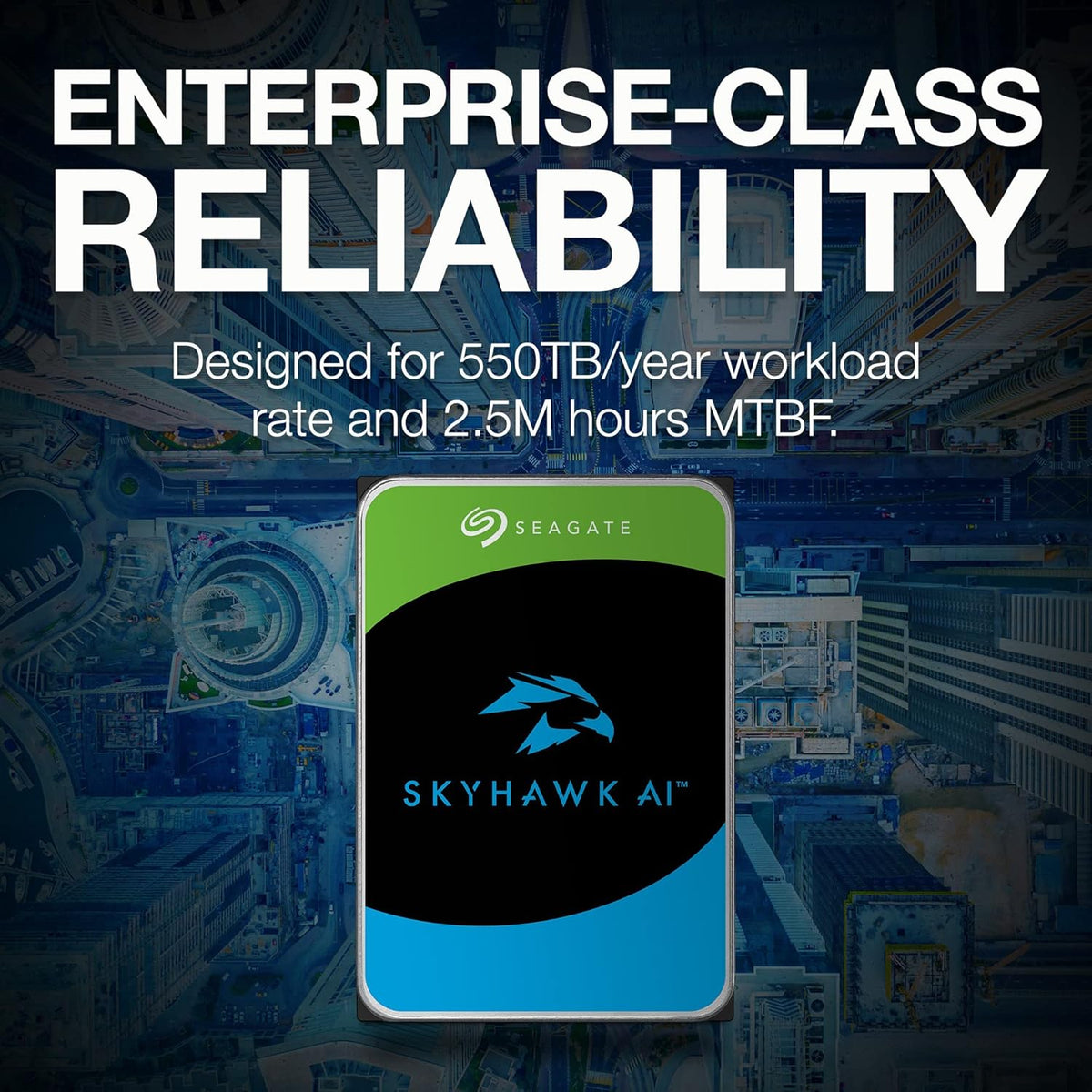 Disque dur interne vidéo Seagate Skyhawk AI 8 To – 3,5 pouces SATA 6 Gb/s 256 Mo de cache pour système de caméra de sécurité DVR/NVR avec services de dépannage internes (ST8000VEZ01) – Présentation