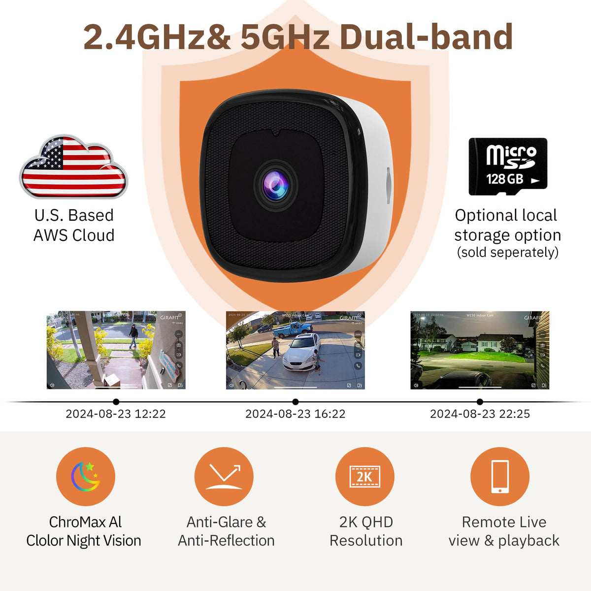 GIRAFIT Caméras de sécurité intérieures WiFi 3MP 2K, lot de 2 – Présentation