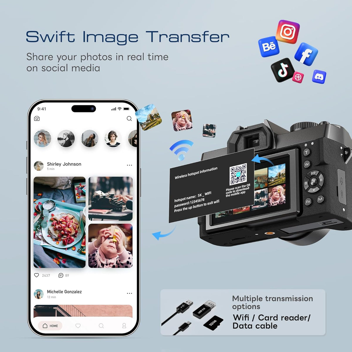 Caméra numérique 5K et 64 MP pour la photographie et la vidéo, idéale pour le vlogging sur YouTube. Appareil photo compact doté de carte TF 64 Go, Wi-Fi, objectif à large champ et macro, autofocus et zoom 16x pour les débutants (– Noir).