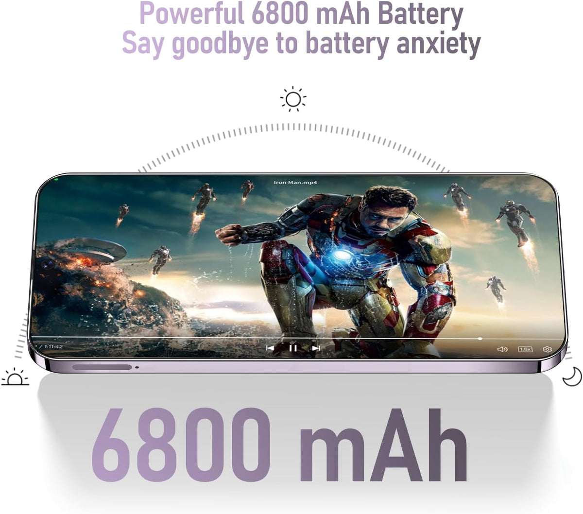 Téléphone portable Android I24 Ultra débloqué, 8 Go + 256 Go, écran HD 7 pouces, double caméra 108 MP + 48 MP, batterie extra large 6800 mAh, 5G, double SIM (violet titane) – Présentation
