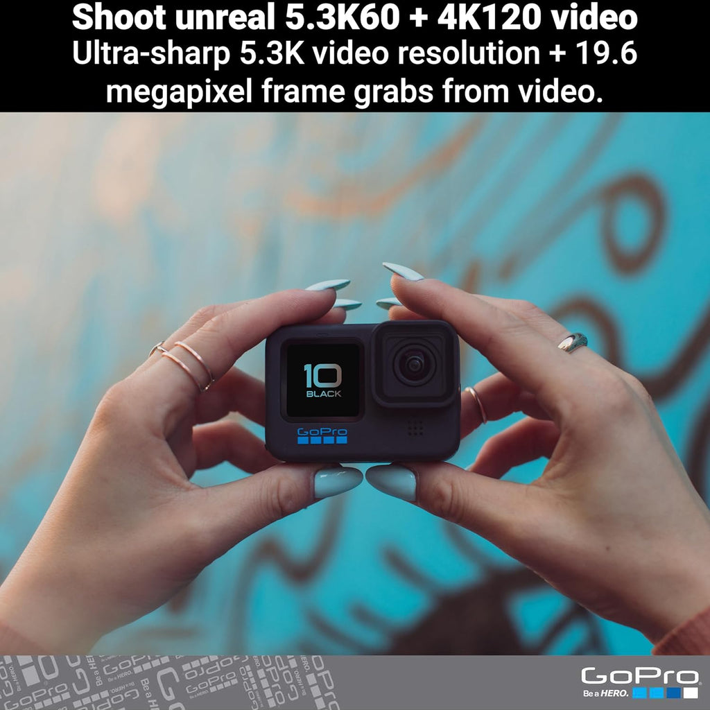 GoPro HERO10 Black - Emballage e-commerce - Caméra d'action étanche doté de écran LCD avant et affichage tactile arrière - Vidéo Ultra HD 5,3K60