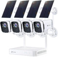 Système de caméras de sécurité solaires Kittyhok pour la maison : 4 caméras de sécurité solaires 2K Ultra, sans fil, extérieures, doté de projecteur et détection humaine intelligente, alimentation illimitée, NVR 10 canaux