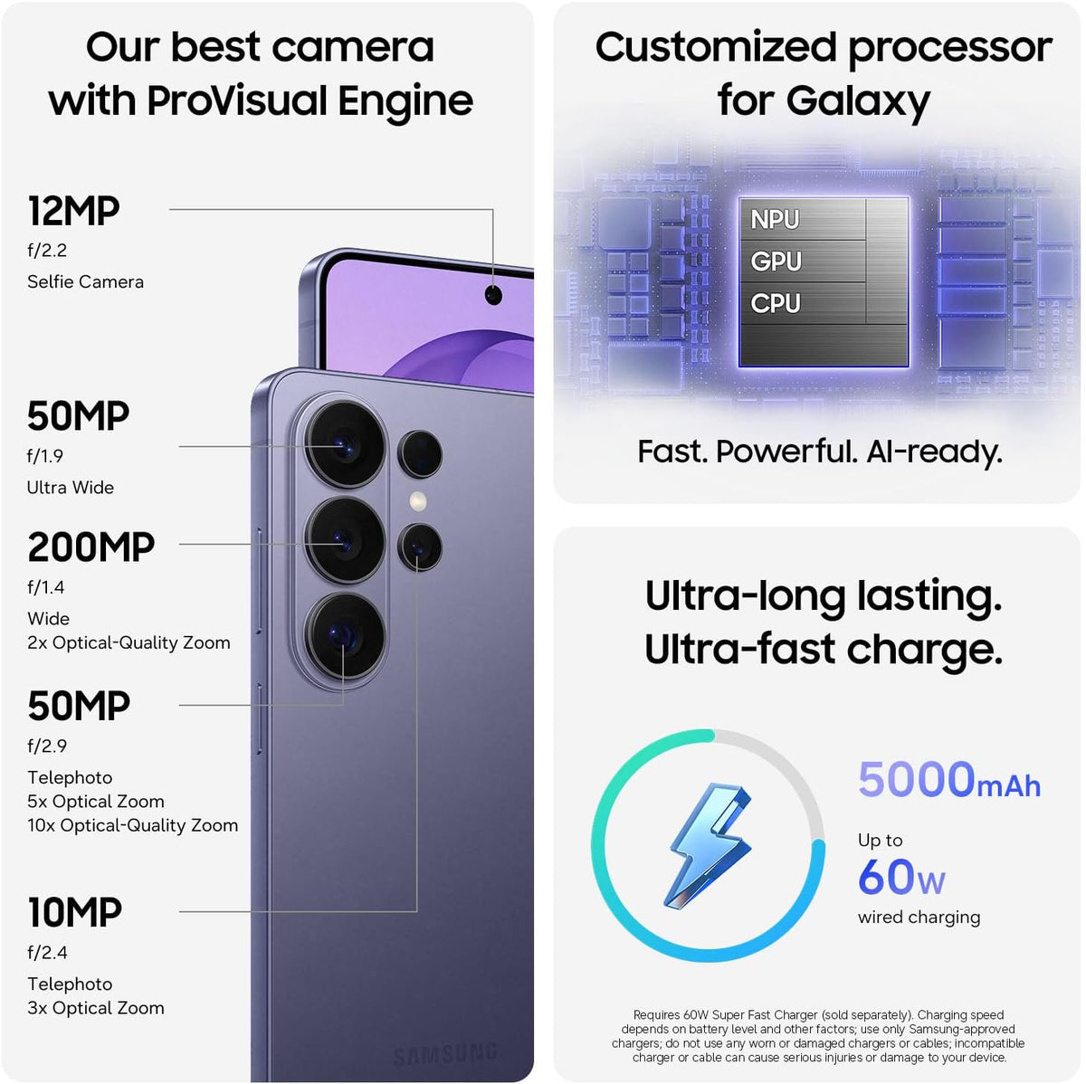 Samsung Galaxy S26 Ultra, smartphone Android débloqué, 256 Go, écran de confidentialité, Galaxy AI, appareil photo IA, charge ultra-rapide 3.0, batterie à autonomie prolongée, 2026, garantie 1 an aux États-Unis, noir