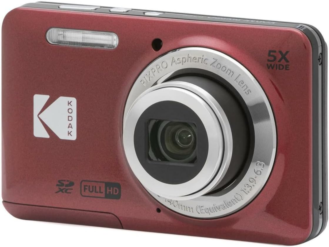 Appareil photo digital KODAK PIXPRO Friendly Zoom FZ55 (– Rouge) avec carte SD 32 Go, étui et chargeur de voyage (4 articles)