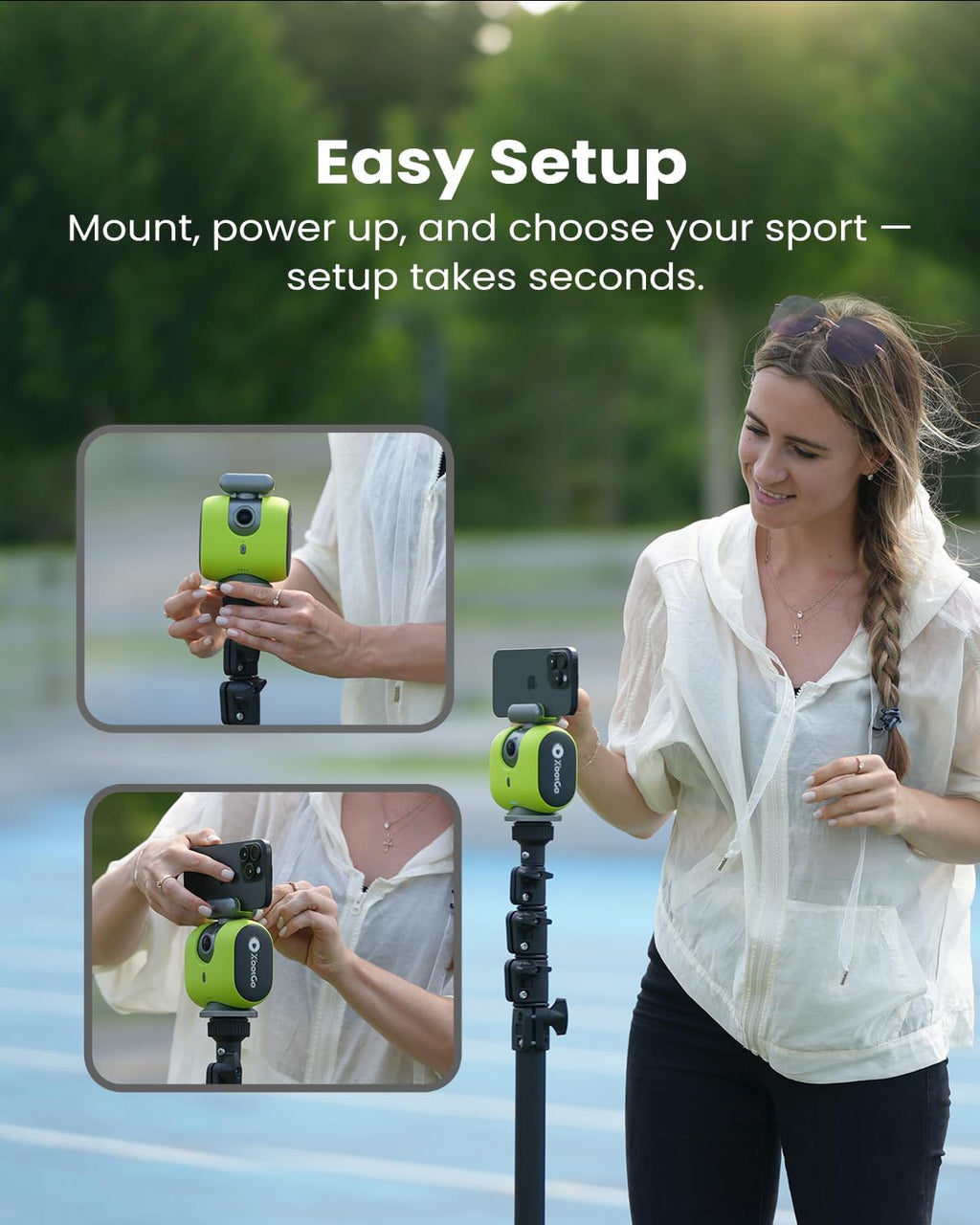 Caméra sportive sportive automatique XbotGo Chameleon AI - Caméra de suivi 4K 60 FPS pour le football et le basketball, adaptée à la streaming en direct des sports d'équipe. Sans abonnement. Compatible iOS et Android (Lava Graphite).