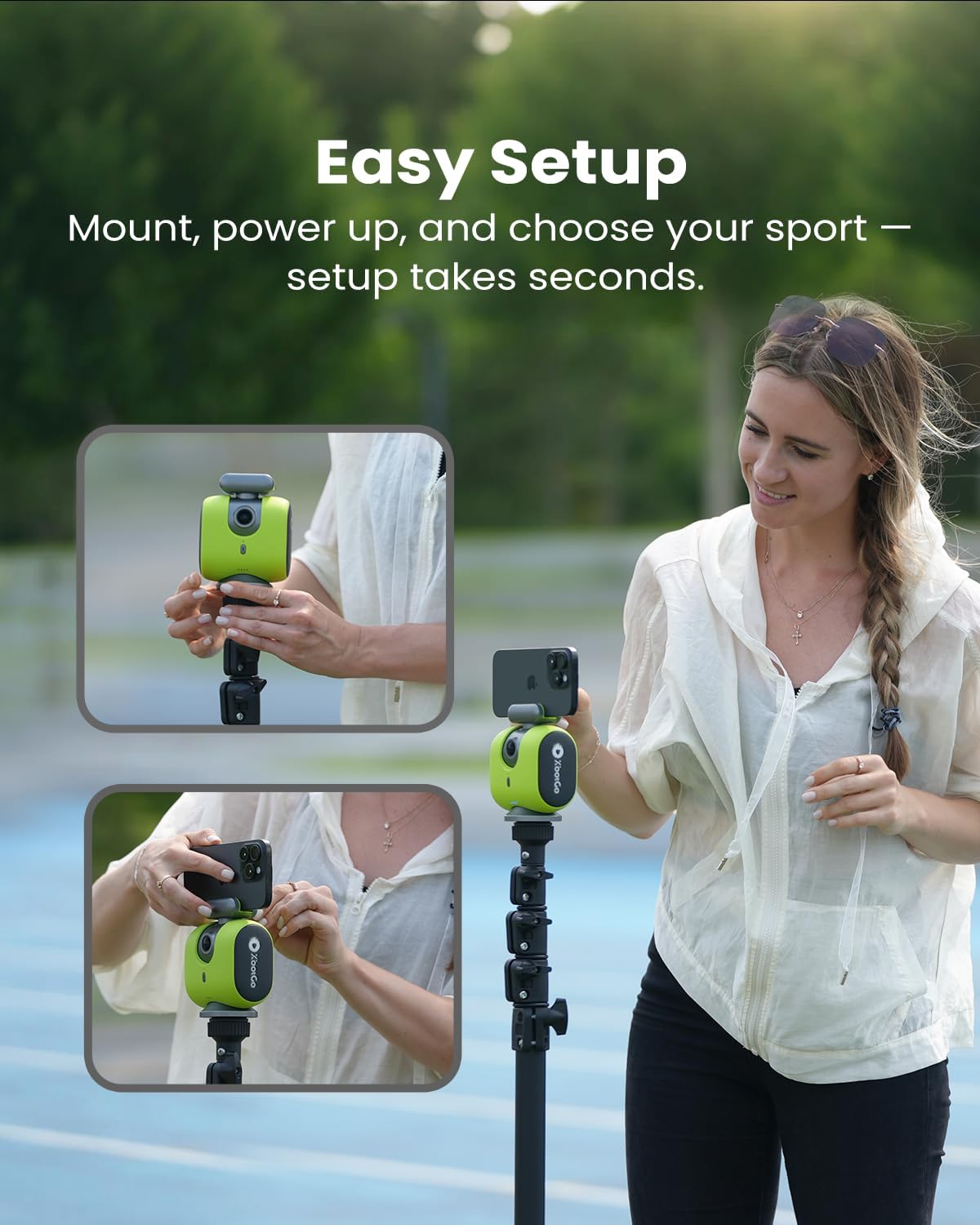 Caméra sportive sportive automatique XbotGo Chameleon AI - Caméra de suivi 4K 60 FPS pour le football et le basketball, adaptée à la streaming en direct des sports d'équipe. Sans abonnement. Compatible iOS et Android (Lava Graphite).
