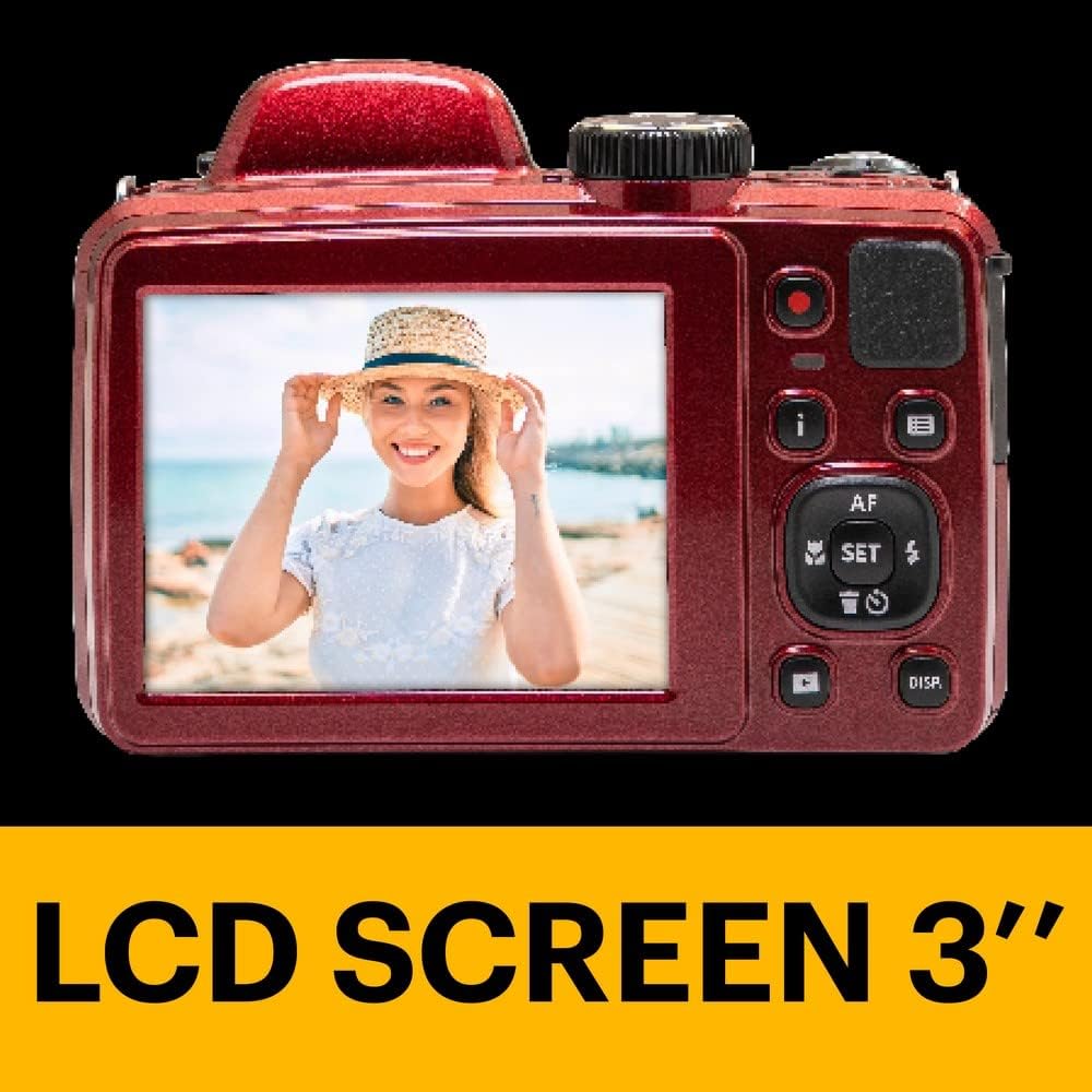 KODAK PIXPRO AZ425-RD Appareil photo numérique 20 MP, zoom optique 42x, grand angle 24 mm, vidéo Full HD 1080p, stabilisation d'image optique, batterie Li-ion, écran LCD 3 pouces, caméra de vlogging (rouge) – Présentation