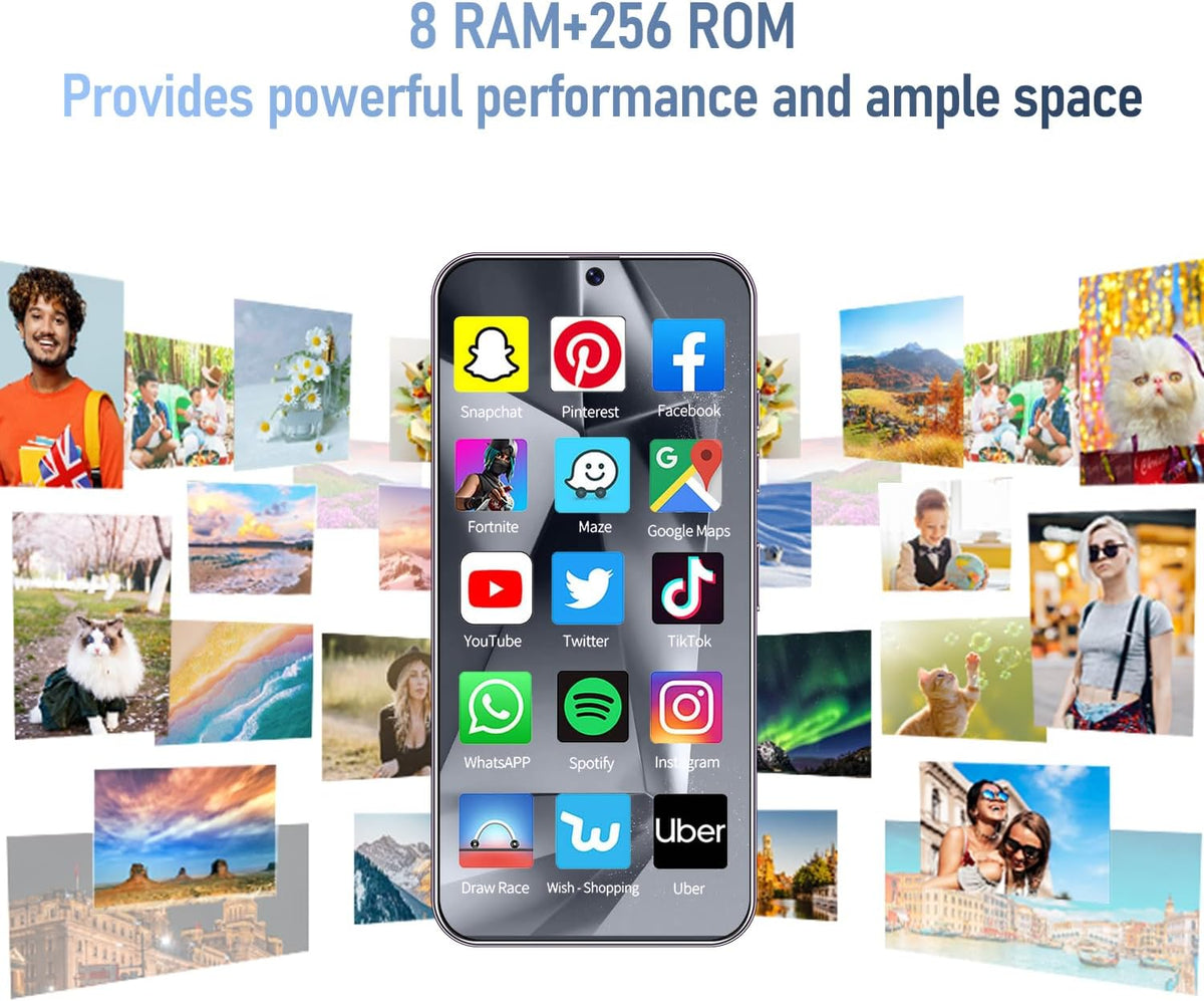 Téléphone portable Android I24 Ultra débloqué, 8 Go + 256 Go, écran HD 7 pouces, double caméra 108 MP + 48 MP, batterie extra large 6800 mAh, 5G, double SIM (Titane Bleu profond) – Présentation