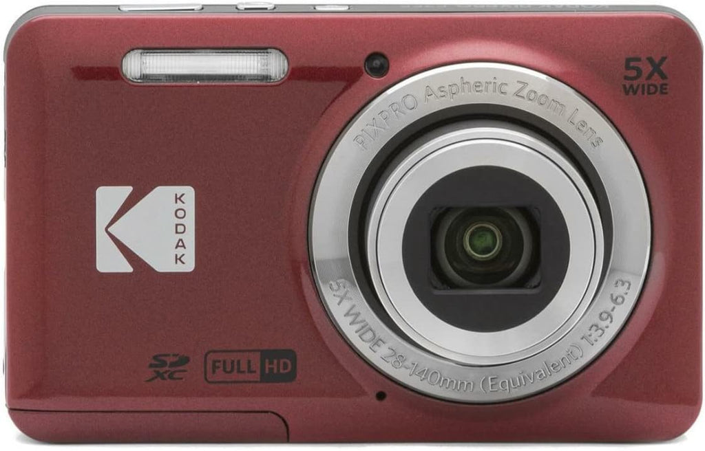 Appareil photo digital KODAK PIXPRO Friendly Zoom FZ55 (– Rouge) avec carte SD 32 Go, étui et chargeur de voyage (4 articles)