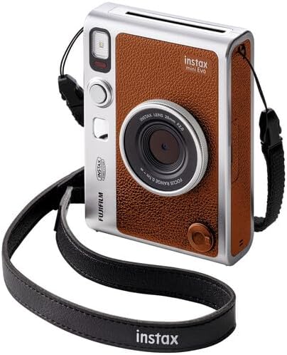 Appareil photo instantané hybride FUJIFILM INSTAX MINI EVO (marron) doté de pack de 40 films instantanés Fuji Instax Mini, carte de stockage 32 Go, étui de transport, album photo 64 pochettes et chiffon de nettoyage.