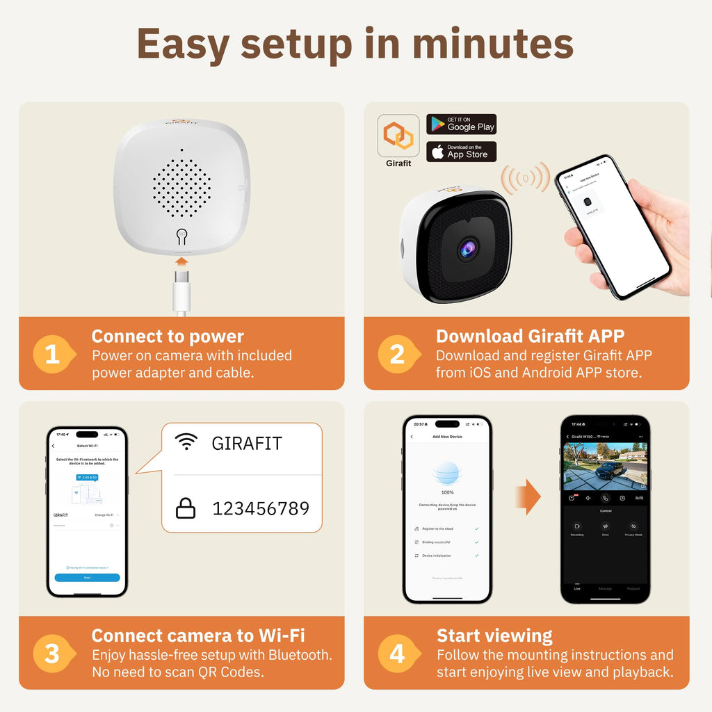 GIRAFIT Caméras de sécurité intérieures WiFi 3MP 2K, lot de 2 – Présentation