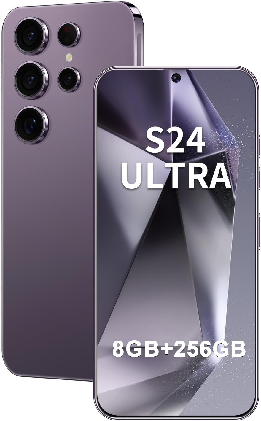 Téléphone portable Android I24 Ultra débloqué, 8 Go + 256 Go, écran HD 7 pouces, double caméra 108 MP + 48 MP, batterie extra large 6800 mAh, 5G, double SIM (violet titane) – Présentation