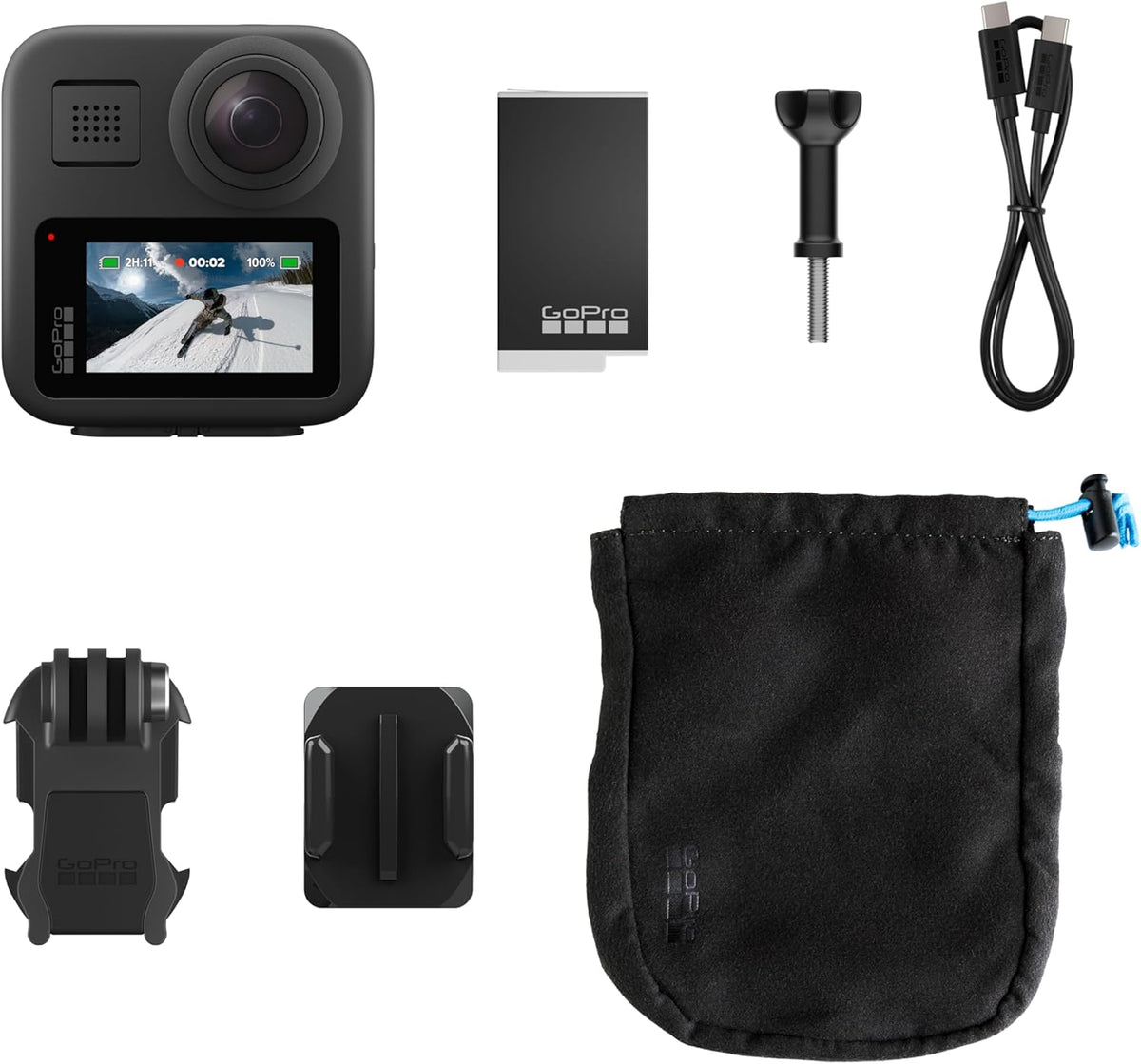 GoPro MAX — Caméra d'action étanche 360° + traditionnelle doté de affichage tactile, vidéo HD sphérique 5,6K30, photos 360° 16,6 MP, streaming en direct 1080p, stabilisation