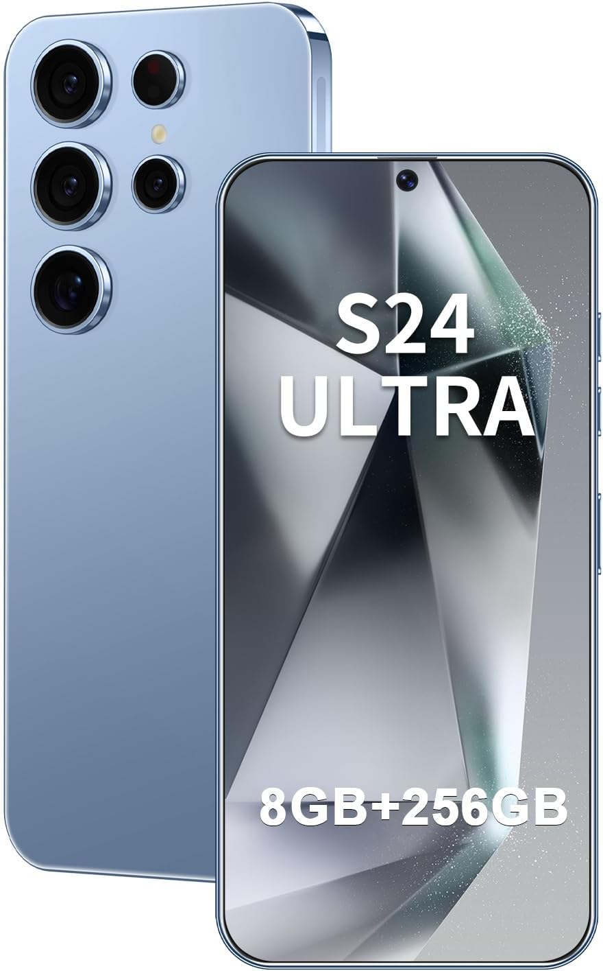 Téléphone portable Android I24 Ultra débloqué, 8 Go + 256 Go, écran HD 7 pouces, double caméra 108 MP + 48 MP, batterie extra large 6800 mAh, 5G, double SIM (Bleu titane) – Présentation
