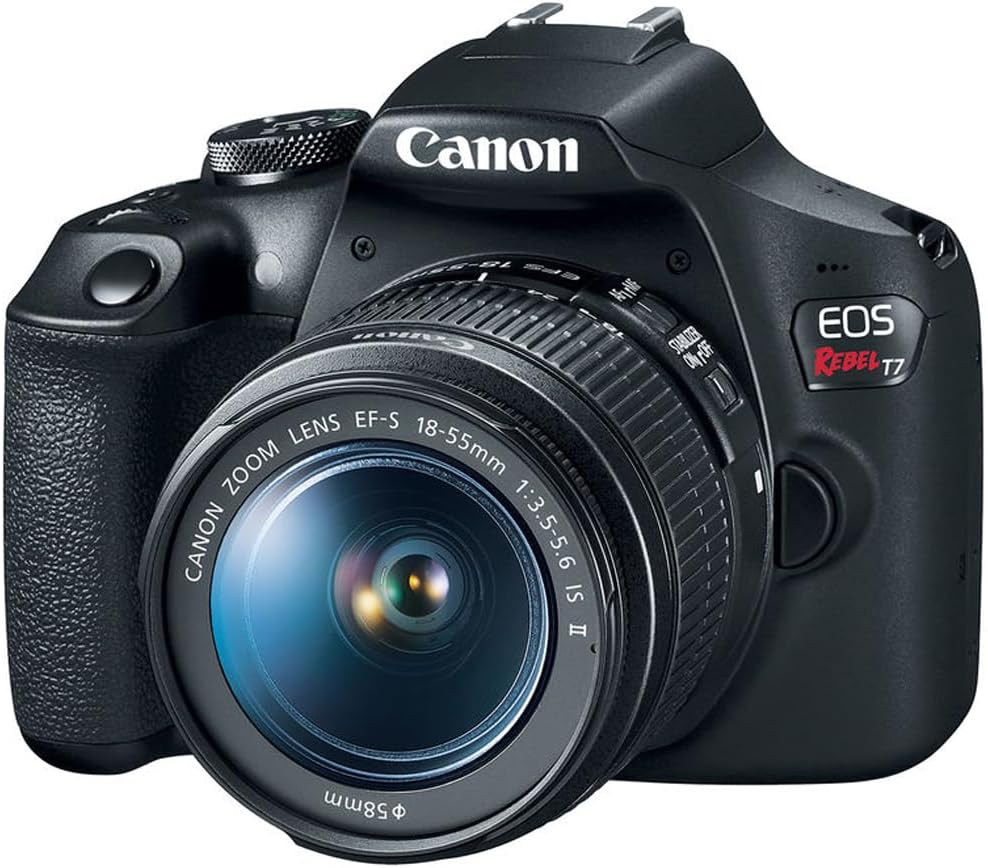 Reflex numérique Canon EOS Rebel T7 doté de kit double zoom EF 18-55 mm + EF 75-300 mm (réf. 2727C021), carte de stockage SDXC Lexar Premium 64 Go, sac photo Deco Essentials et suite logicielle Corel Photo Video.