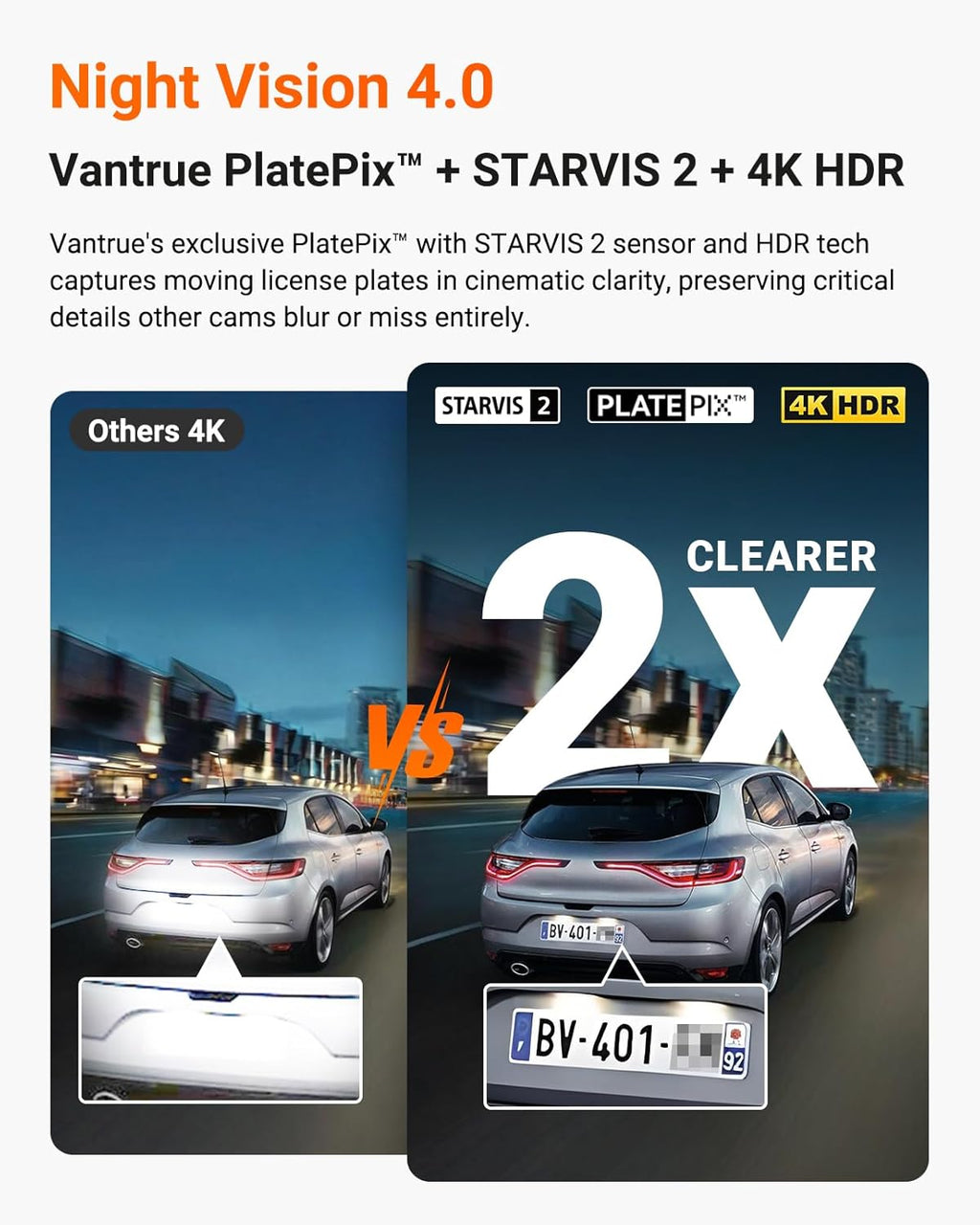 Caméra embarquée Vantrue N4 Pro S 4K à 3 canaux doté de triple STARVIS 2 : caméra avant, intérieure et arrière 4K + 1080p + 2,5K, vision nocturne infrarouge HDR double canal, commande vocale, mode parking, GPS, Wi-Fi et disque dur de 1 To.