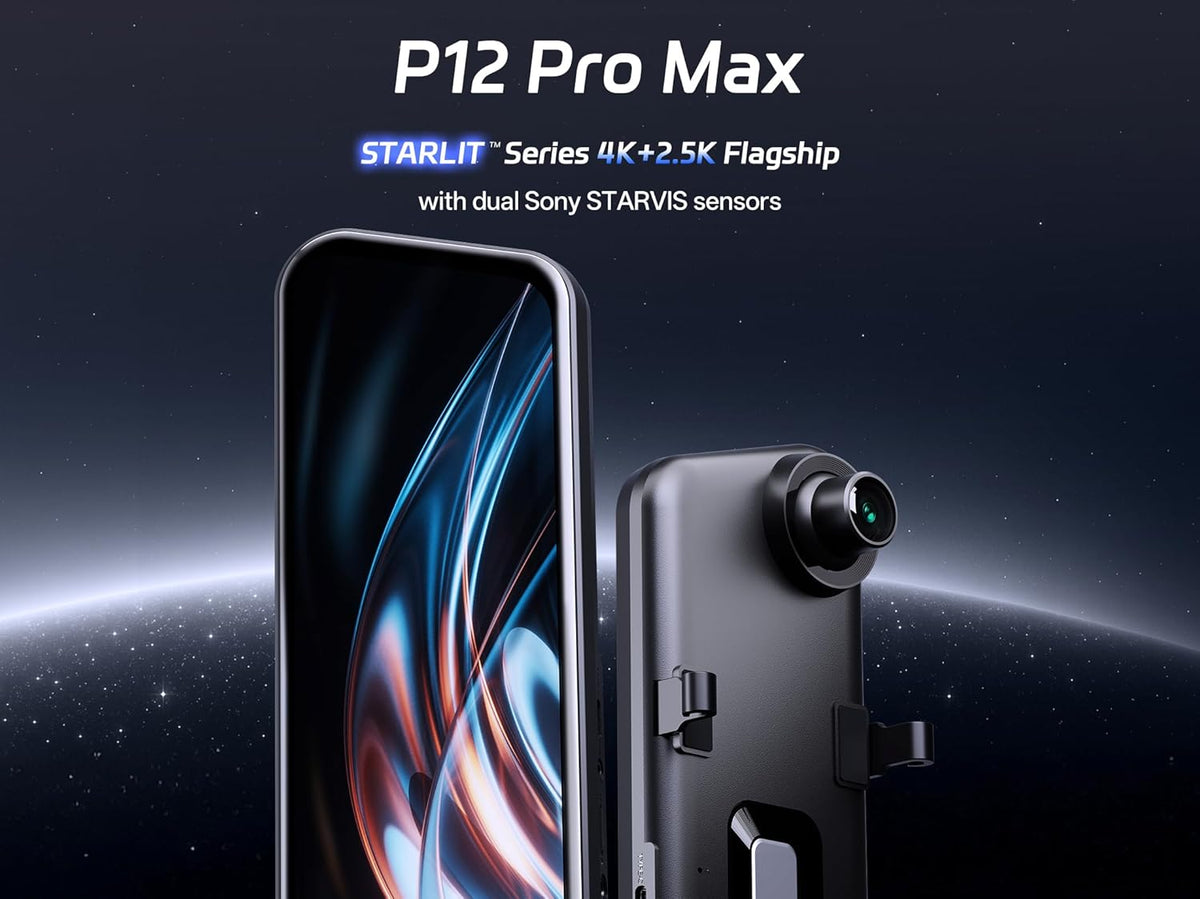 Caméra embarquée Pelsee 4K+2,5K doté de rétroviseur, caméra avant Starvis 2 IMX678 et caméra arrière IMX335 12 pouces, vision nocturne couleur, Wi-Fi 5,8 GHz, ADAS et BSD inclus, kit de câblage OBD, carte de stockage 128 Go, P12 Pro Max