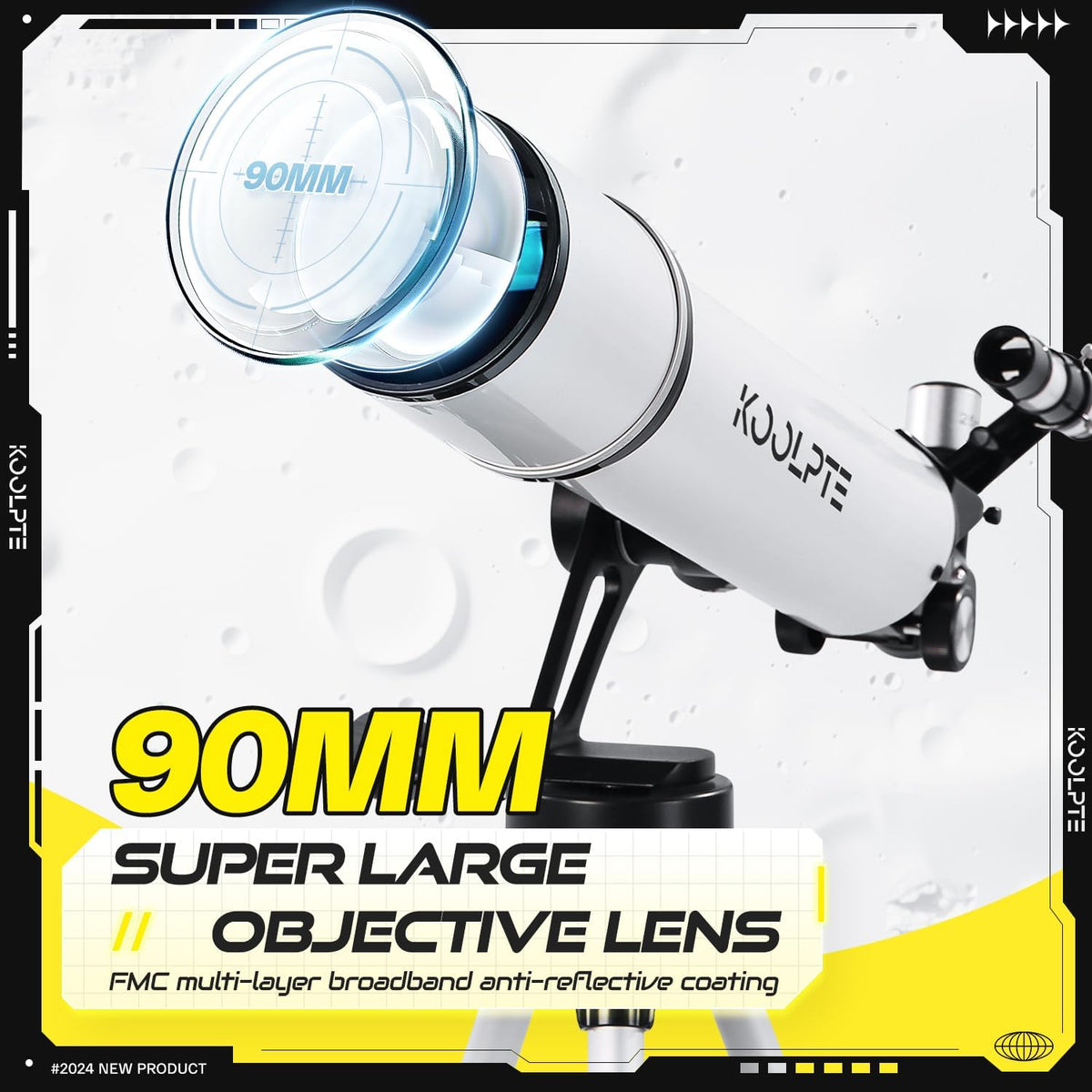 Lunette/télescope de 90 mm d'ouverture et 700 mm de focale doté de monture AZ Vertisteel à mouvement lent. Lunette/télescope haute puissance pour adultes et débutants, idéal pour l'astronomie. Livré doté de sac de transport