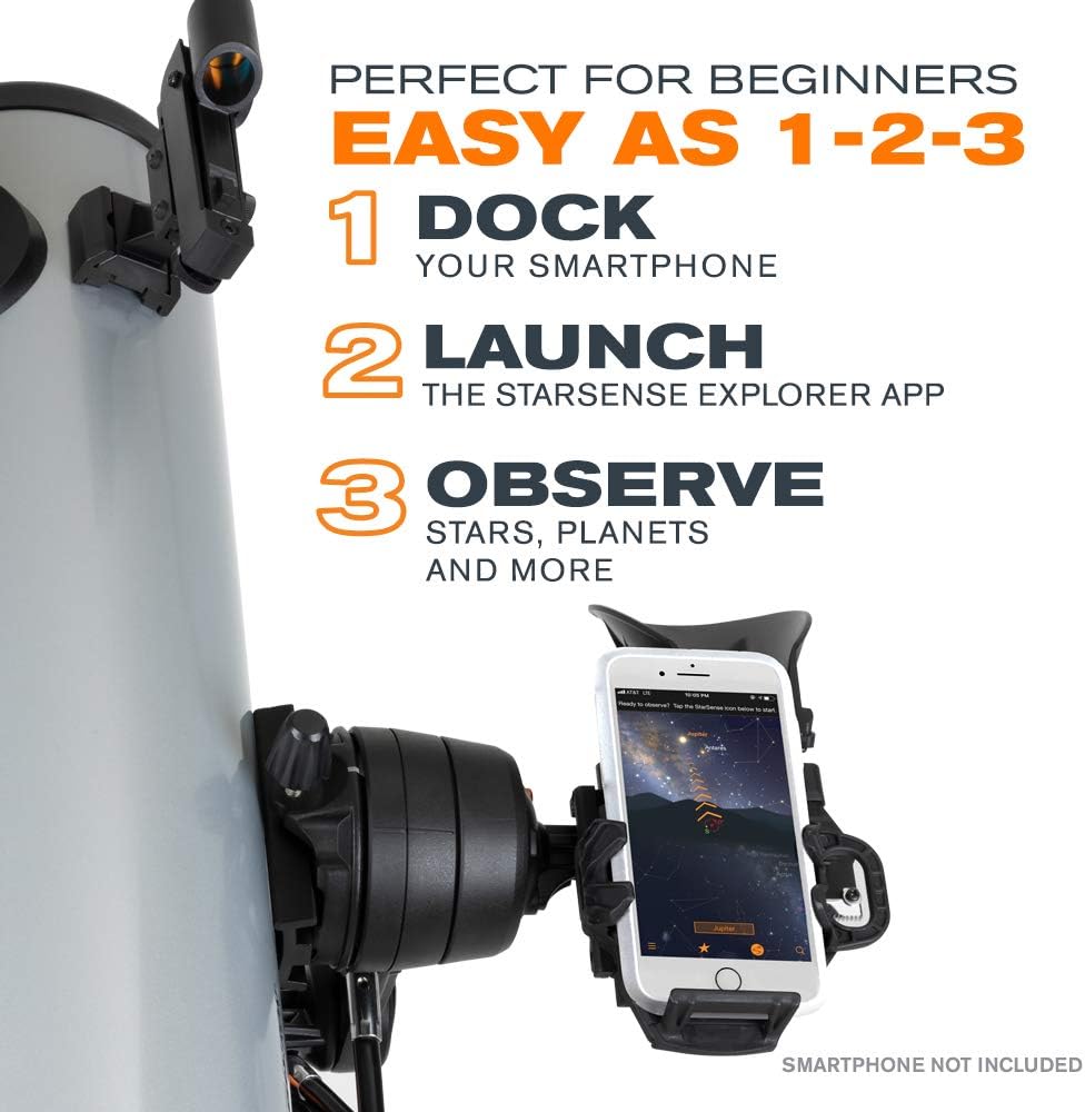 Lunette/télescope Celestron StarSense Explorer DX 130AZ doté de application intégrée – Réflecteur newtonien de 130 mm doté de station d'accueil pour smartphone et application StarSense – Compatible iPhone et Android – Facile à utiliser pour les ut…