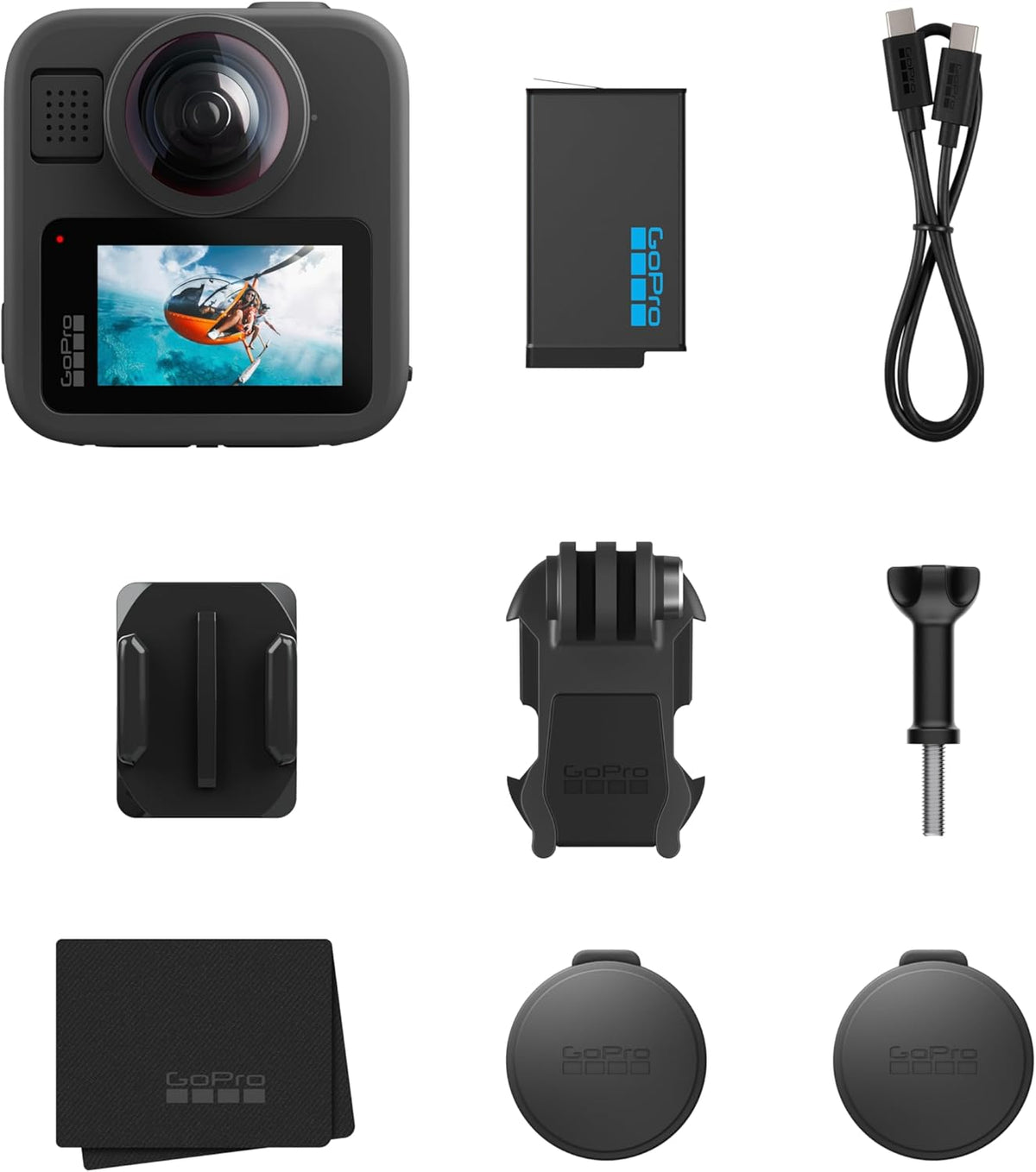 GoPro MAX2 - Caméra sportive résistant à l’eau 360° + traditionnelle avec écran tactile, vidéo sphérique 8K, photos 360° 29 MP, objectifs facilement interchangeables, stabilisation HyperSmooth, 6 microphones