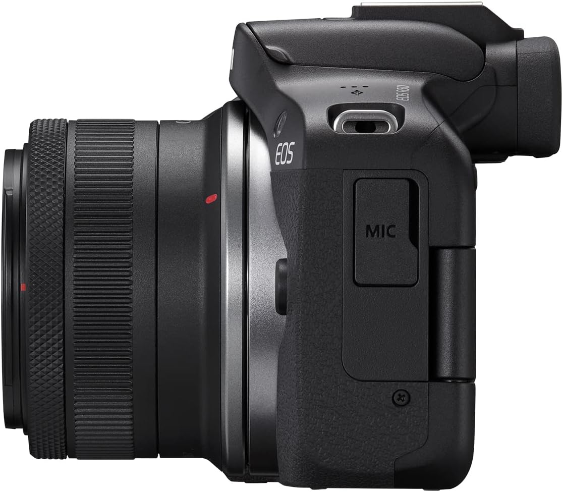 Appareil photo hybride Canon EOS R50, kit objectif RF-S 18-45 mm F4.5-6.3 IS STM, capteur CMOS 24,2 mégapixels (APS-C), vidéo 4K, monture RF, - Noir. Idéal pour la photo, la vidéo et le vlogging.