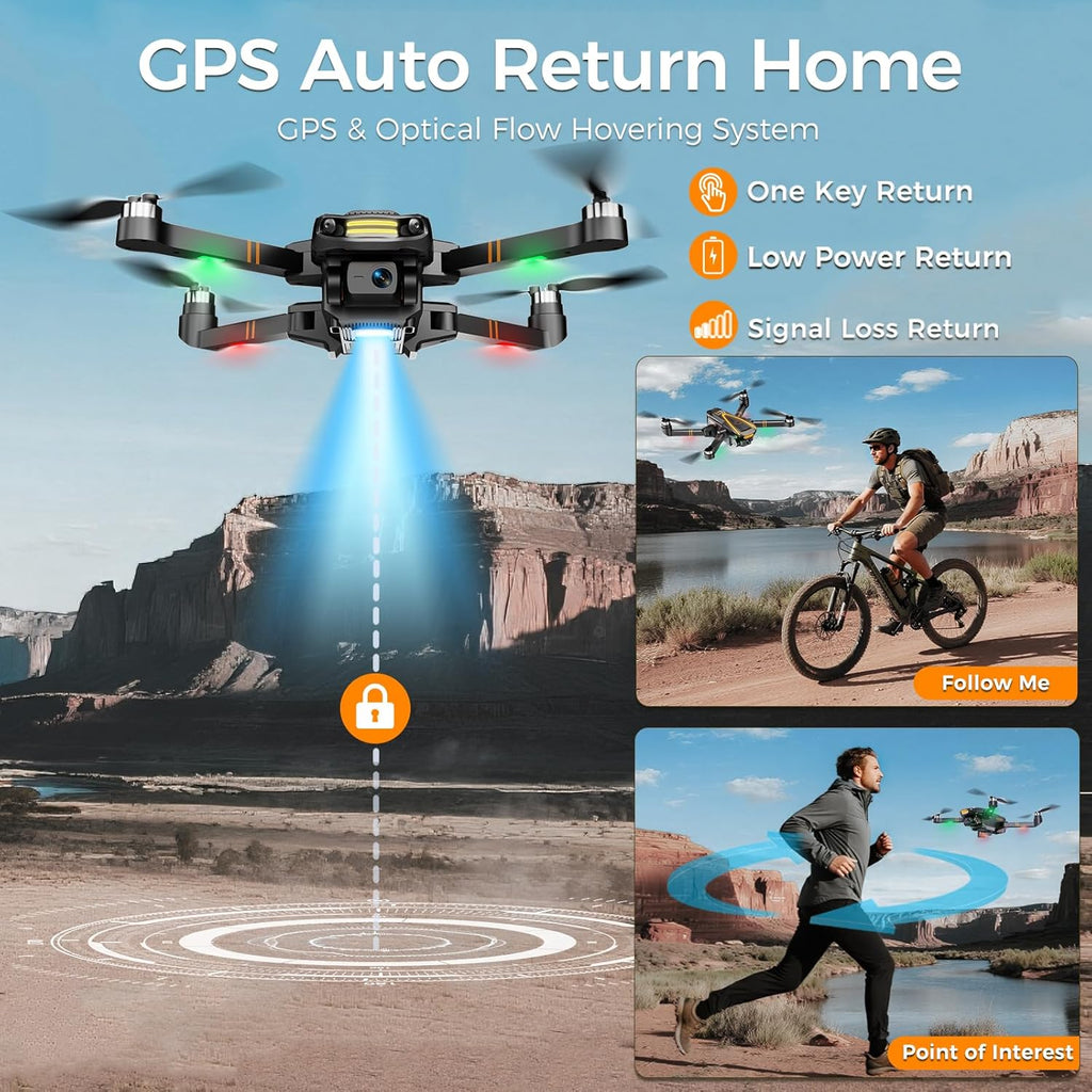 Drone GPS avec caméra 4K EIS pour toute la famille, drone radiocommandé avec écran HD 4,5 pouces sur la télécommande, retour automatique, 2 batteries pour 45 min de vol, transmission longue portée, modes vol circulaire et suivi