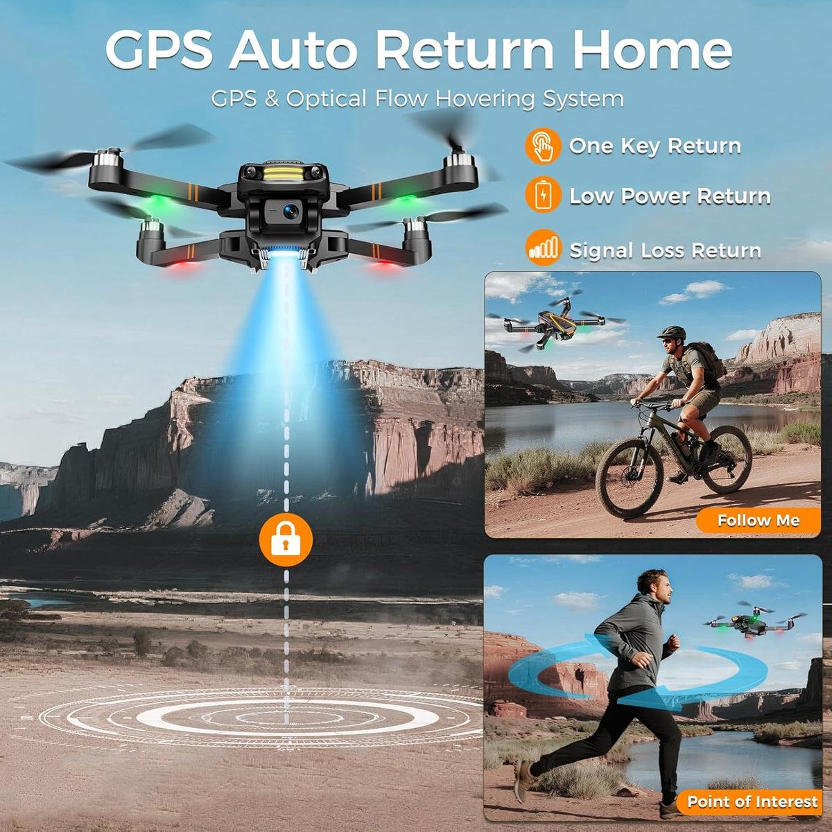 Drone GPS avec caméra 4K EIS pour toute la famille, drone radiocommandé avec écran HD 4,5 pouces sur la télécommande, retour automatique, 2 batteries pour 45 min de vol, transmission longue portée, modes vol circulaire et suivi