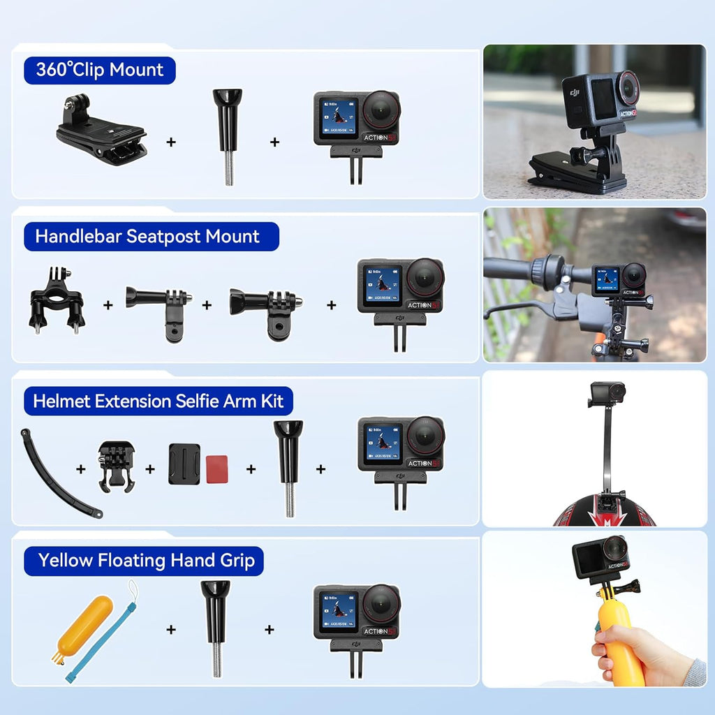 DJI Osmo Action 5 Pro - Kit Standard doté de kit de 58 accessoires + carte de stockage 64 Go - Caméra d'action étanche doté de capteur 1/1,3", vidéo 4K/120 ips, adaptée à le sport (1 batterie incluse)