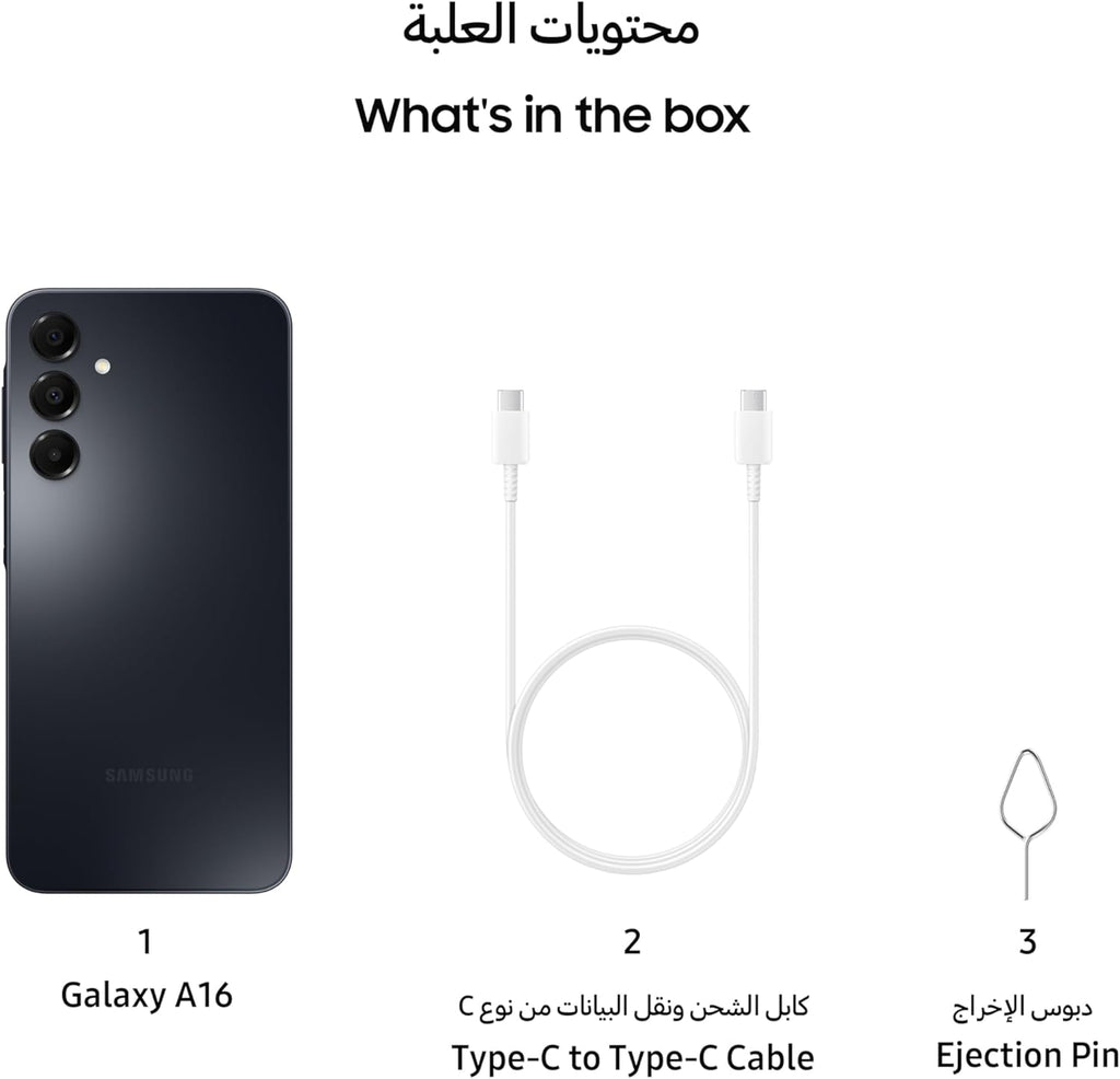 Samsung Galaxy A16 4G LTE (128 Go + 4 Go) Modèle international SM-A165F/DS Débloqué d'usine, 6,7 pouces, Double SIM, Triple caméra 50 Mpx (Étui inclus), Noir – Présentation