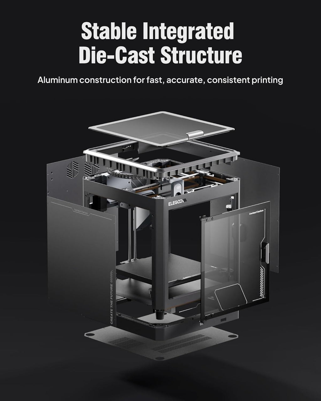 Imprimante 3D ELEGOO Centauri Carbon, impression haute vitesse CoreXY 500 mm/s avec auto-calibration, buse 320 °C et caméra intégrée, prête à imprimer dès la sortie de la boîte, volume d'impression 256 x 256 x 256 mm – Présentation