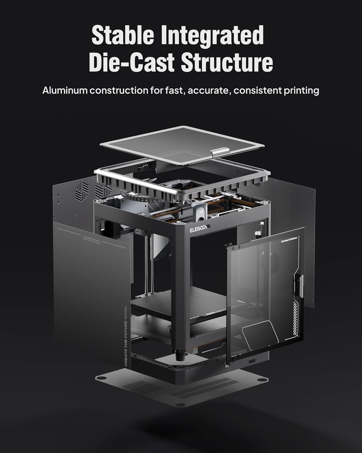 Imprimante 3D ELEGOO Centauri Carbon, impression haute vitesse CoreXY 500 mm/s avec auto-calibration, buse 320 °C et caméra intégrée, prête à imprimer dès la sortie de la boîte, volume d'impression 256 x 256 x 256 mm – Présentation