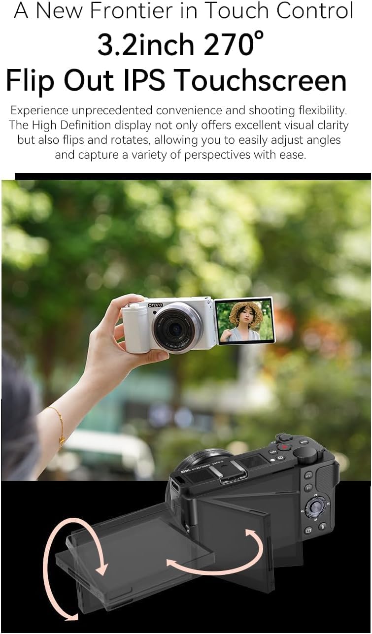 Appareil photo digital ORDRO G930, objectif à large champ 16-80 mm F1.96-3.64, adapté à les créateurs de contenu, les vlogueurs et la photographie. Livré avec 2 batteries, un petit trépied et une carte de stockage de 64 Go.