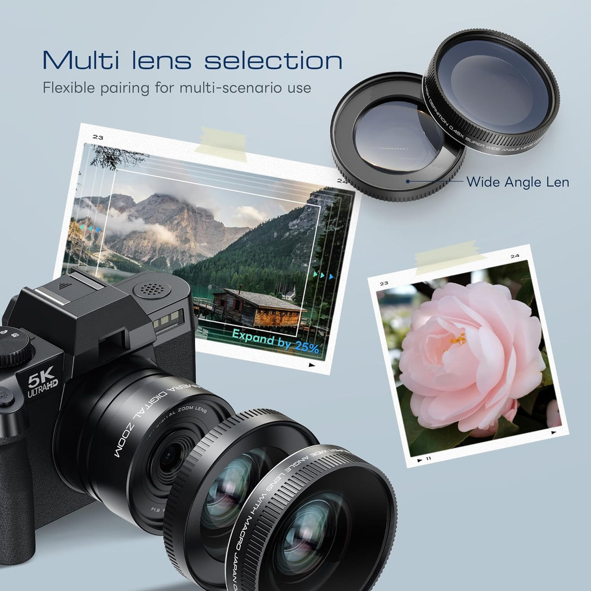 Caméra numérique 5K et 64 MP pour la photographie et la vidéo, idéale pour le vlogging sur YouTube. Appareil photo compact doté de carte TF 64 Go, Wi-Fi, objectif à large champ et macro, autofocus et zoom 16x pour les débutants (– Noir).