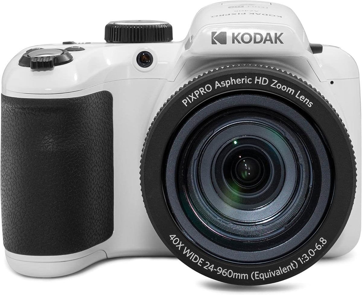 Kodak PIXPRO AZ405-WH Appareil photo digital 20 MP, grossissement optique 40x, objectif grand angle 24 mm, stabilisation vidéo optique, vidéo Full HD 1080p, écran LCD 3 pouces, caméra de vlogging (blanche), plein format