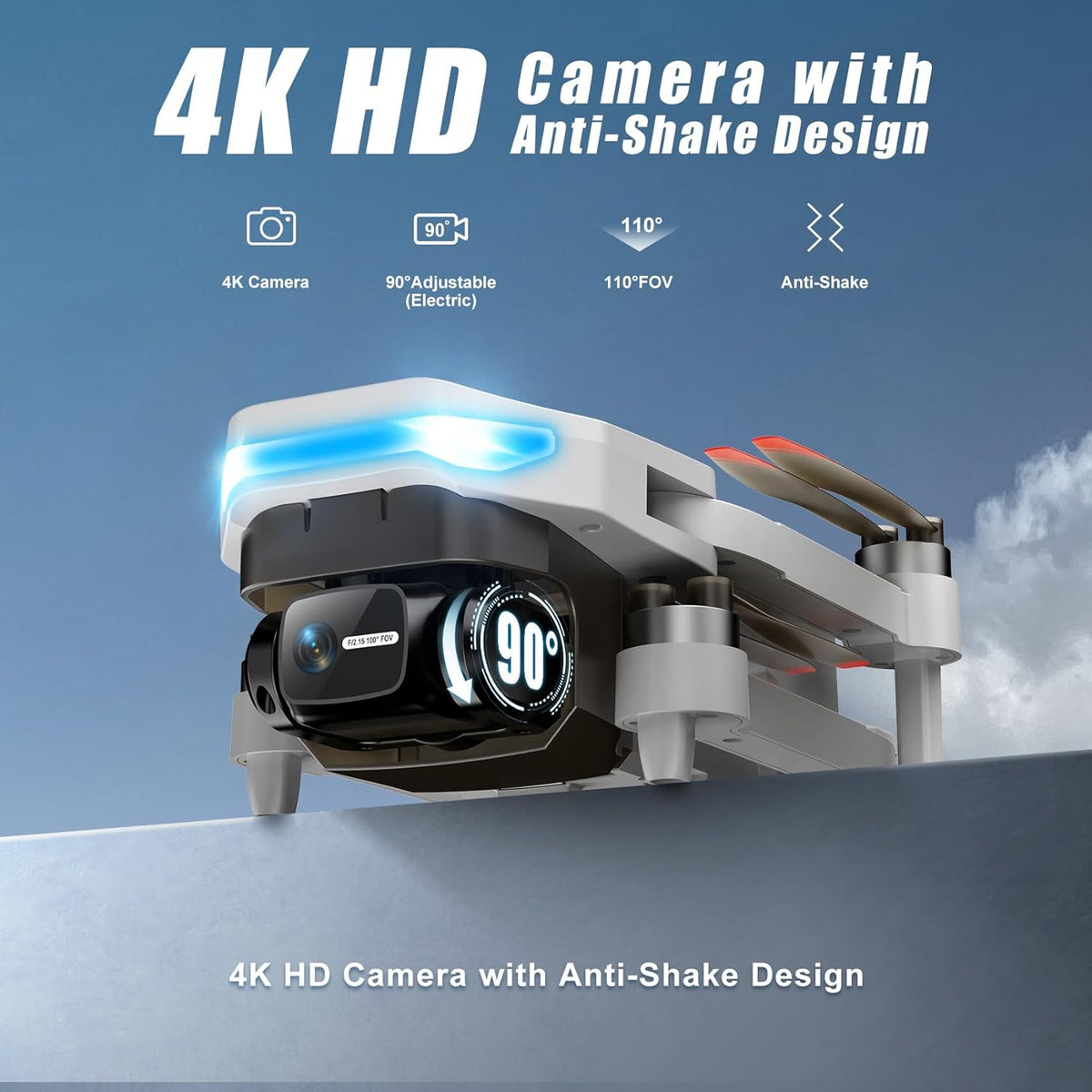 Drone Oddire doté de caméra pour adultes 4K, retour automatique GPS, vol par points de passage, vol orbital, suivi GPS, contrôle gestuel, drone pliable doté de moteur sans balais, poids plume de 249 g