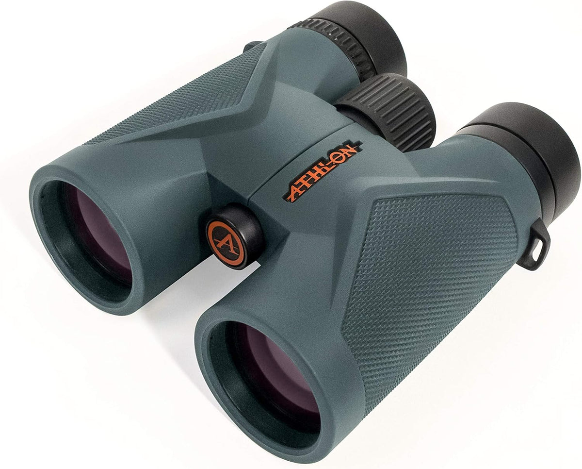 Jumelles Athlon Optics 8x42 Midas UHD grises doté de verres ED pour toute la famille. Jumelles haute puissance idéales pour la chasse, l'observation des oiseaux et bien plus encore.