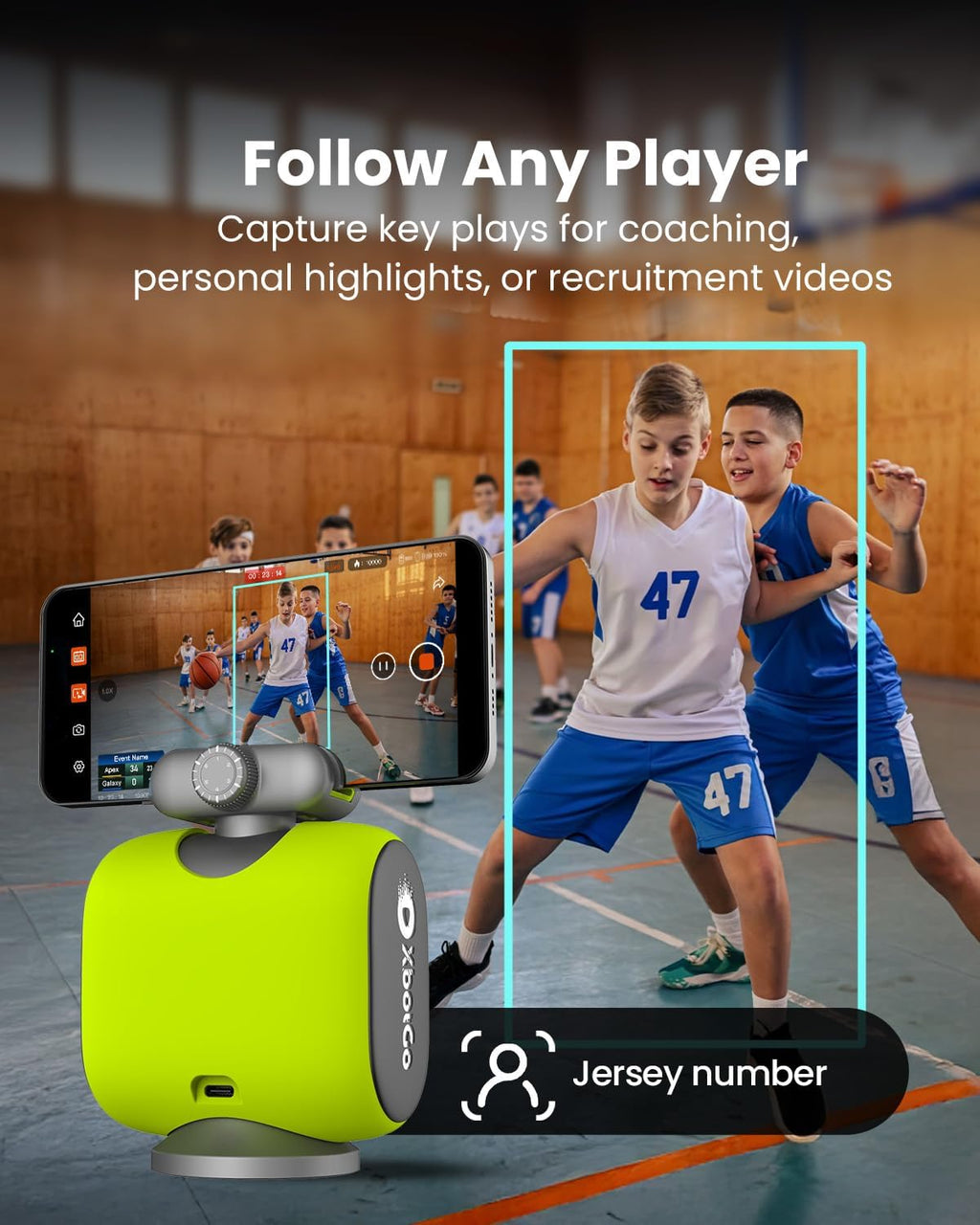 Caméra sportive sportive automatique XbotGo Chameleon AI - Caméra de suivi 4K 60 FPS pour le football et le basketball, adaptée à la streaming en direct des sports d'équipe. Sans abonnement. Compatible iOS et Android (Lava Graphite).