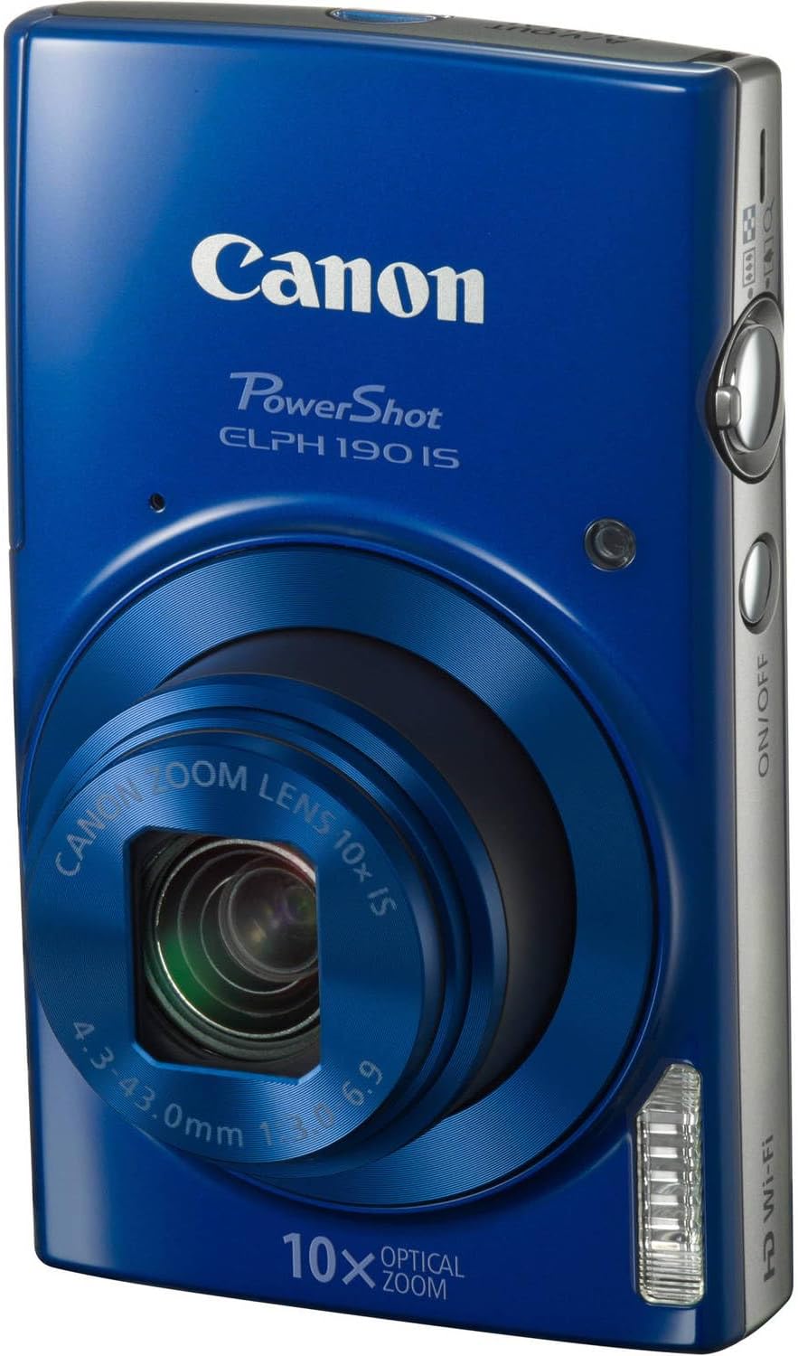 Appareil photo digital Canon PowerShot ELPH 190 (bleu) : compact, simple à prendre en main, doté de Wi-Fi et grossissement optique. Design portable adapté aux déplacements