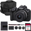 Kit appareil photo hybride Canon EOS R50 – Appareil photo RF APS-C doté de objectif 18-45 mm, vidéo 4K, autofocus Dual Pixel II et affichage tactile orientable (5811C012) + sacoche + carte de stockage 64 Go