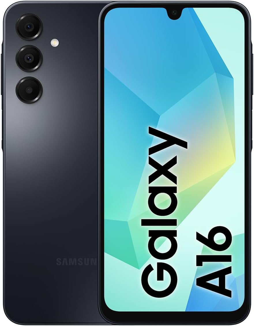Samsung Galaxy A16 4G LTE (128 Go + 4 Go) Modèle international SM-A165F/DS Débloqué d'usine, 6,7 pouces, Double SIM, Triple caméra 50 Mpx (Étui inclus), Noir – Présentation
