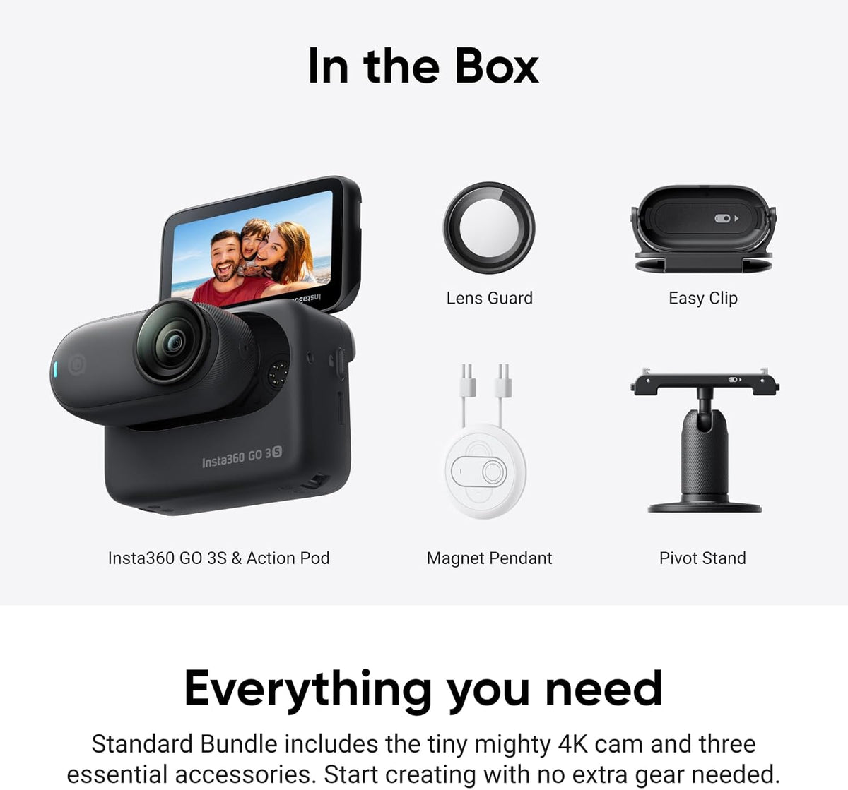 Insta360 GO 3S - 64 Go Noir 4K Mini Caméra Portable pour Vlogging Mains Libres POV Fixation Universelle Autonomie 140 min Étanche jusqu'à 10 m POV pour Animaux – Présentation