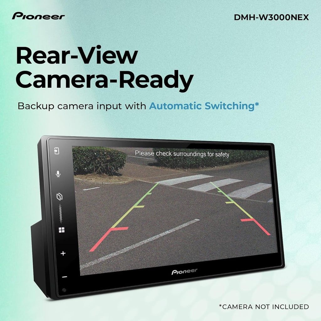 Autoradio multimédia numérique Pioneer DMH-W3000NEX 6,8" double DIN doté de Apple CarPlay et Android Auto sans fil, Bluetooth, compatible caméra de recul, affichage tactile et navigation intuitive.