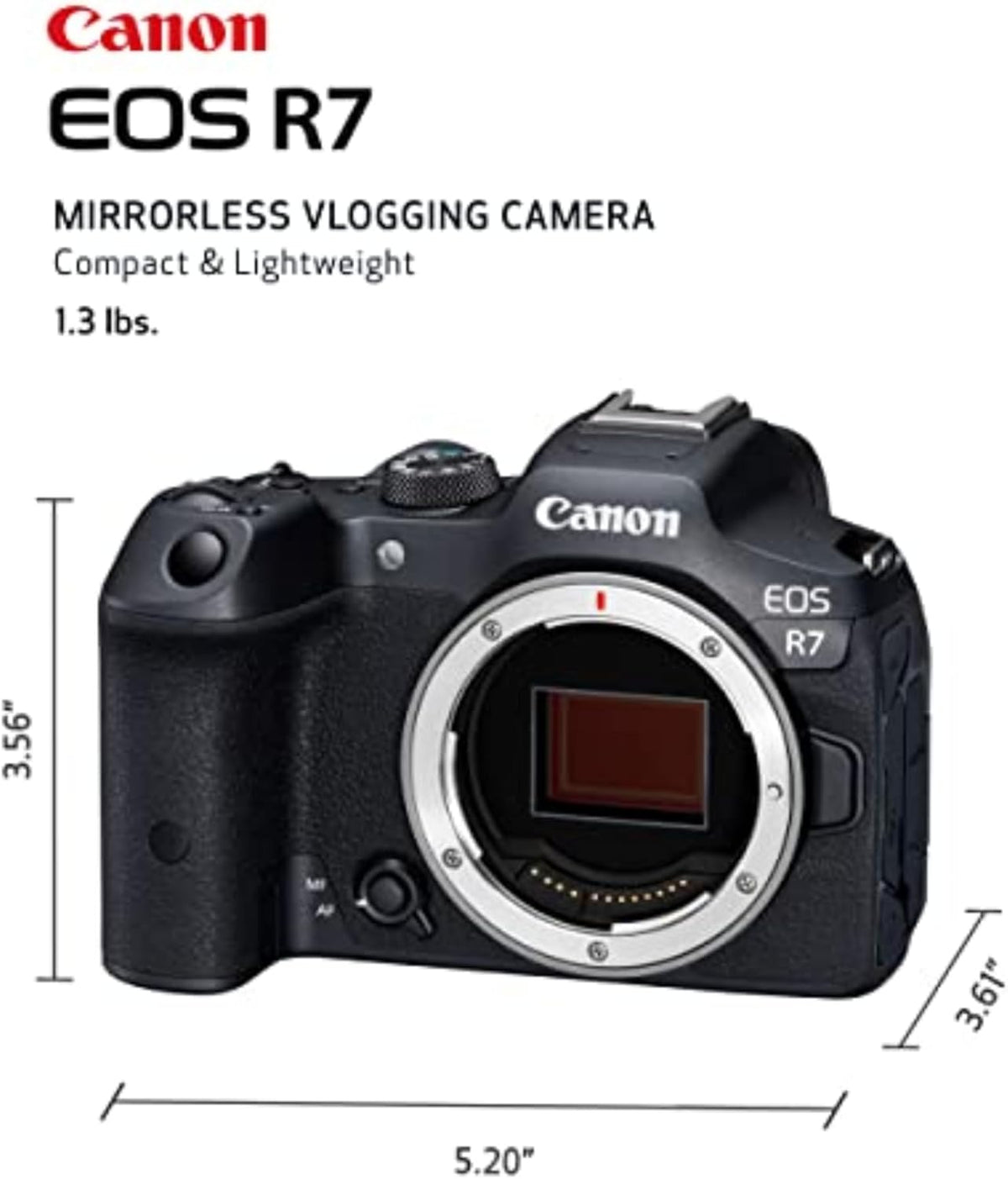 Appareil photo hybride Canon EOS R7 (boîtier nu) - Capteur CMOS APS-C 32,5 mégapixels - Vidéo 4K - Idéal pour les créateurs de contenu sportif et de vlogging - Noir – Présentation
