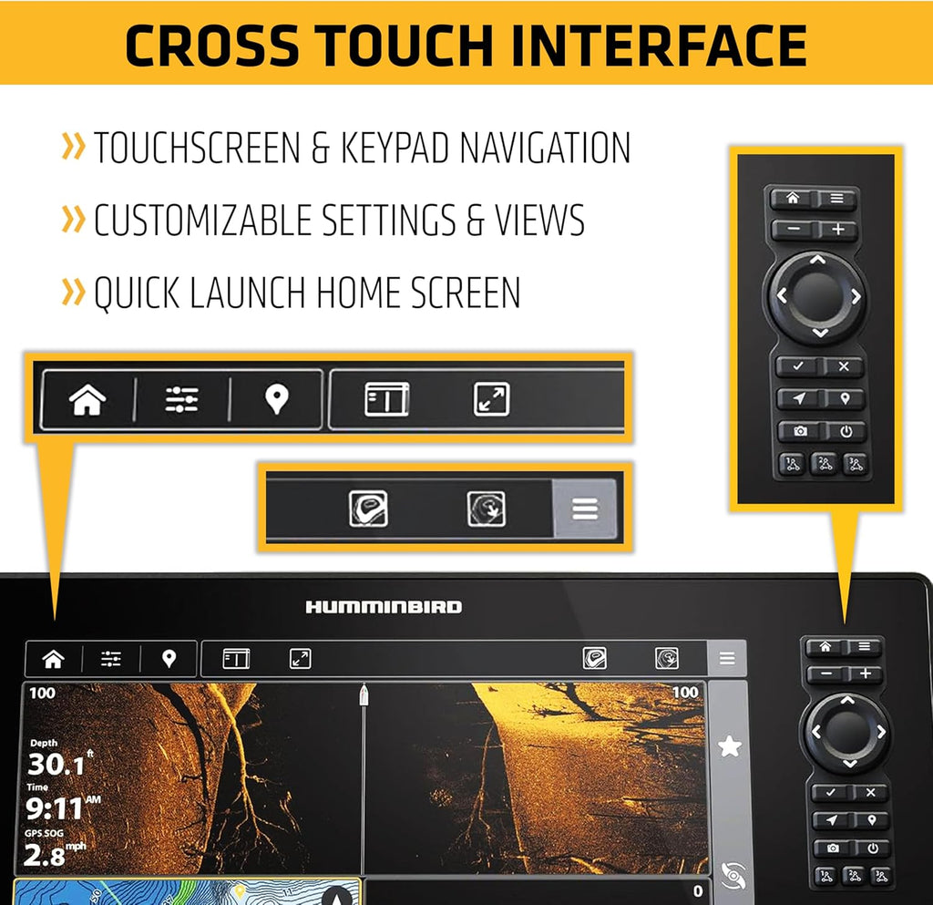 Sondeur de pêche GPS Humminbird XPLORE Series doté de imagerie latérale MEGA+ et affichage tactile HD
