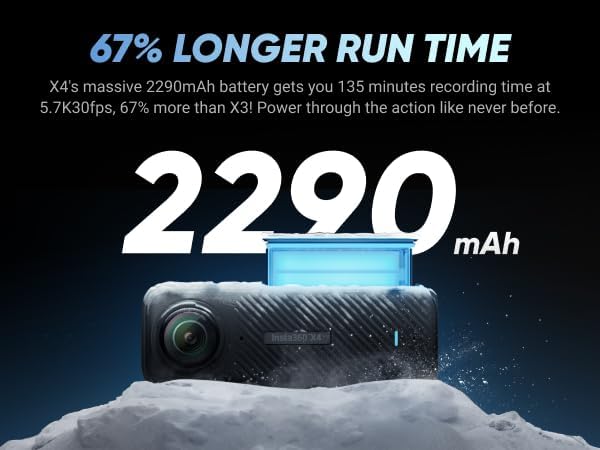 Kit Insta360 X4 Basic - Caméra d'action 360° étanche 8K doté de capteur 1/2" 48 MP, vidéo HDR 360° 8K, photo 360° 72 MP, objectif unique 4K | Le pack comprend une perche à selfie et un cache-objectif (256 Go)