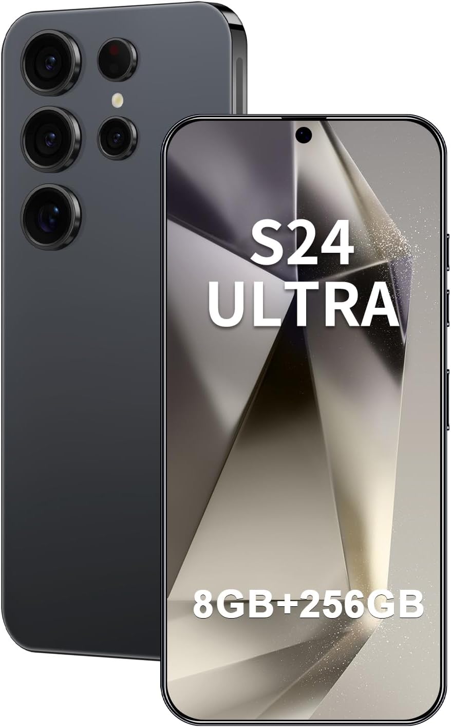 Téléphone portable Android I24 Ultra débloqué, 8 Go + 256 Go, écran HD 7 pouces, double caméra 108 MP + 48 MP, batterie extra large 6800 mAh, 5G, double SIM (noir titane) – Présentation